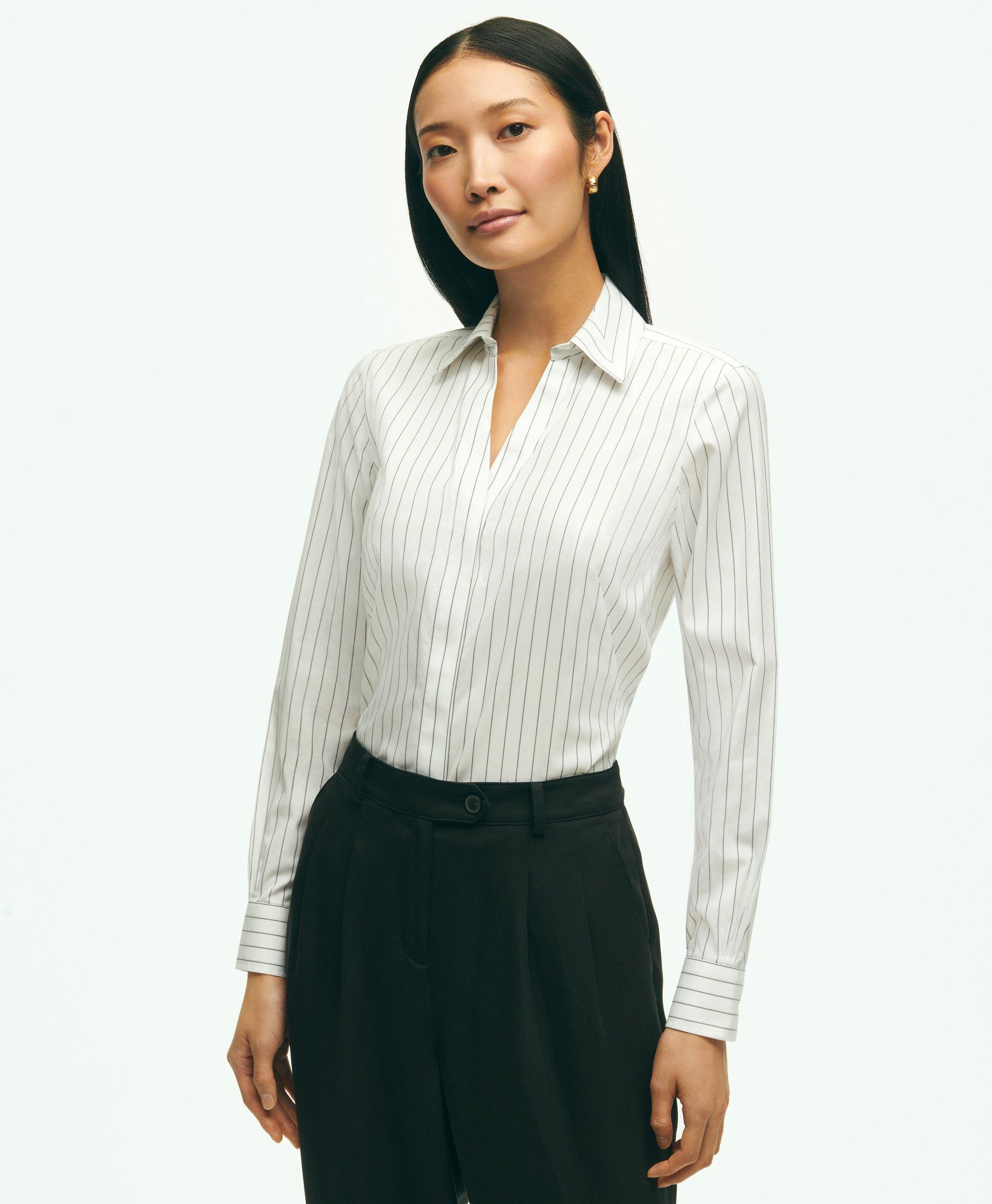 Black and white outlet striped dress shirt womens