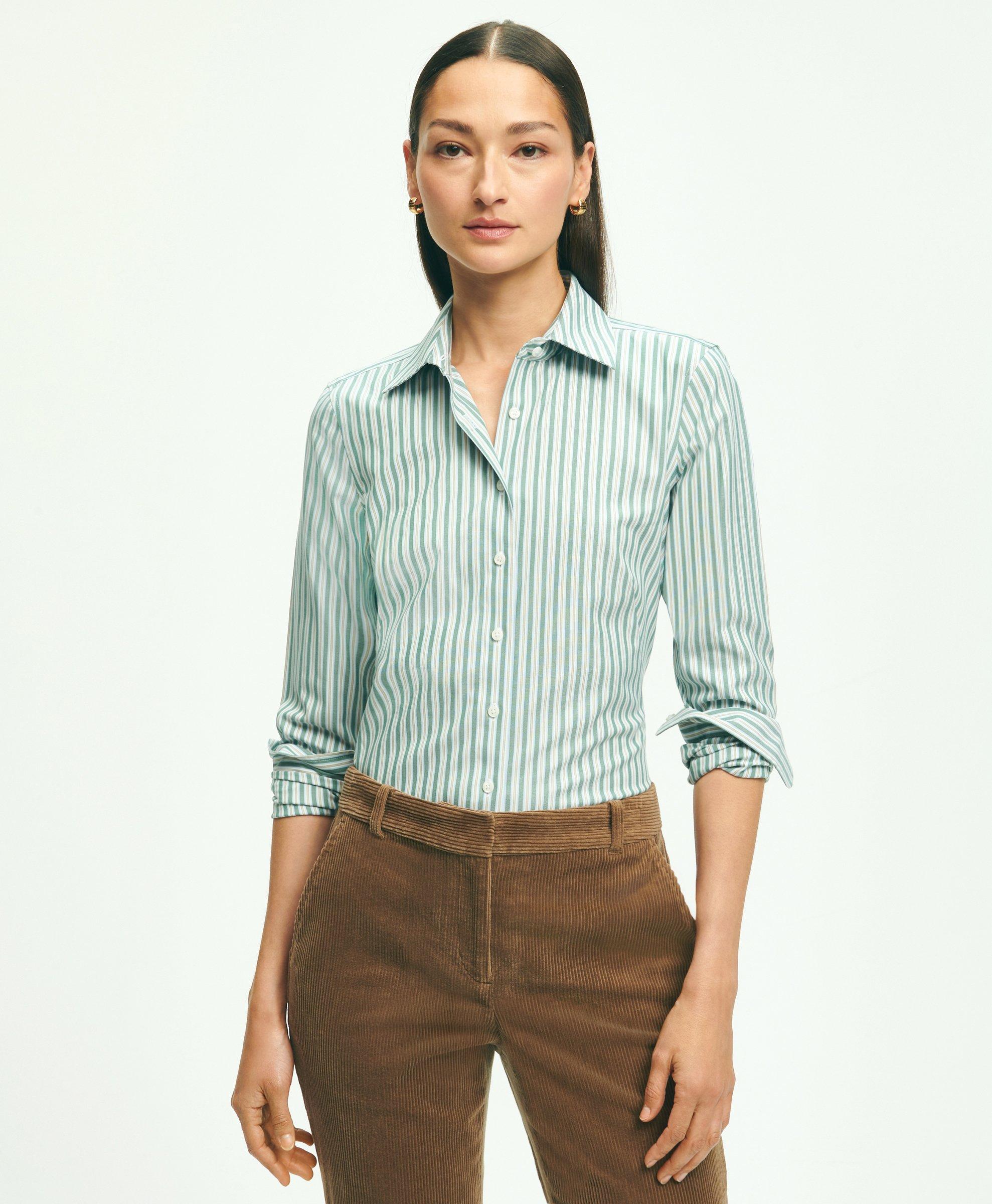 Fitted Stretch Supima® Cotton Non-Iron Multi-Stripe Dress Shirt, image 1