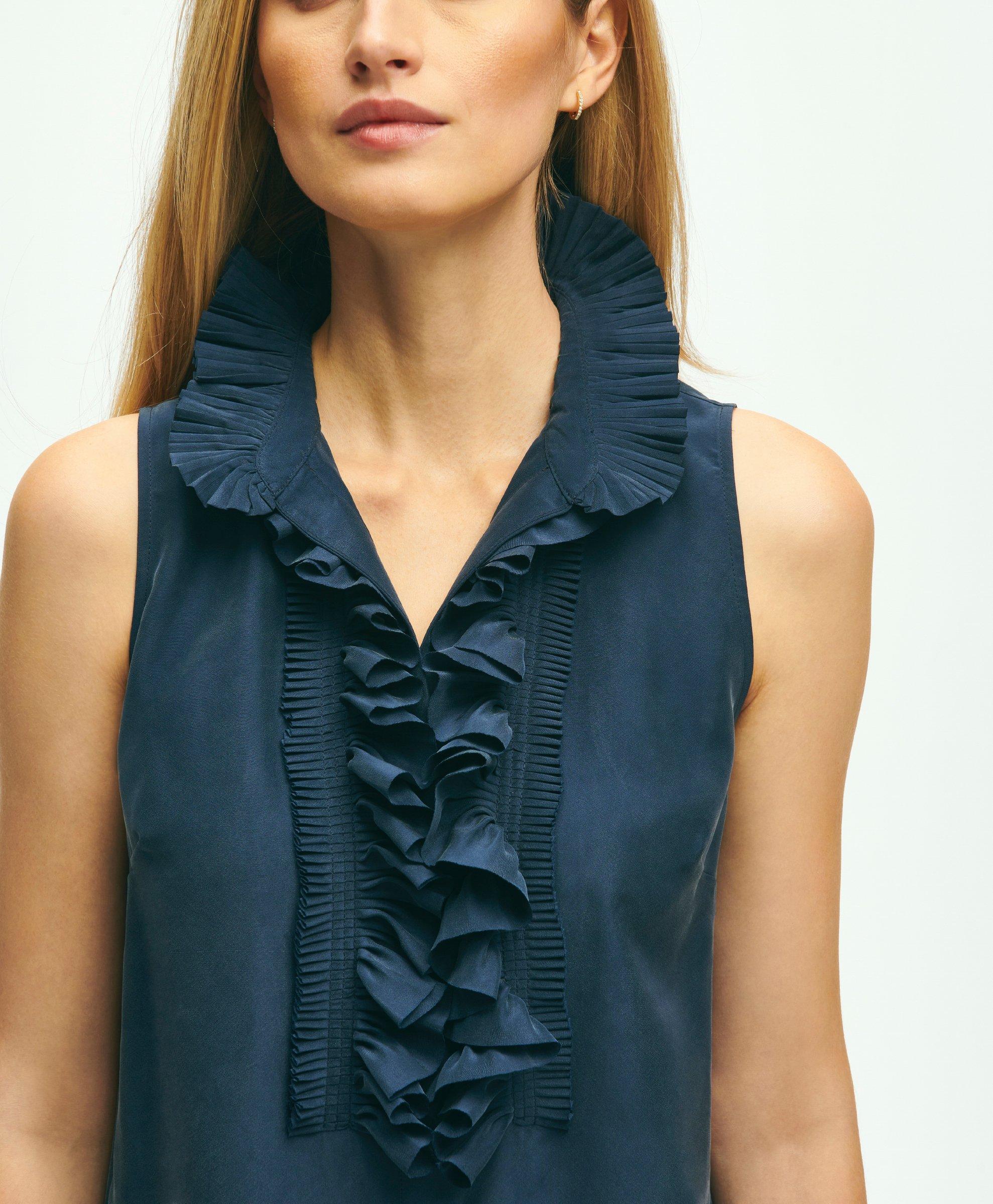 Ruffle neck sale sleeveless blouse