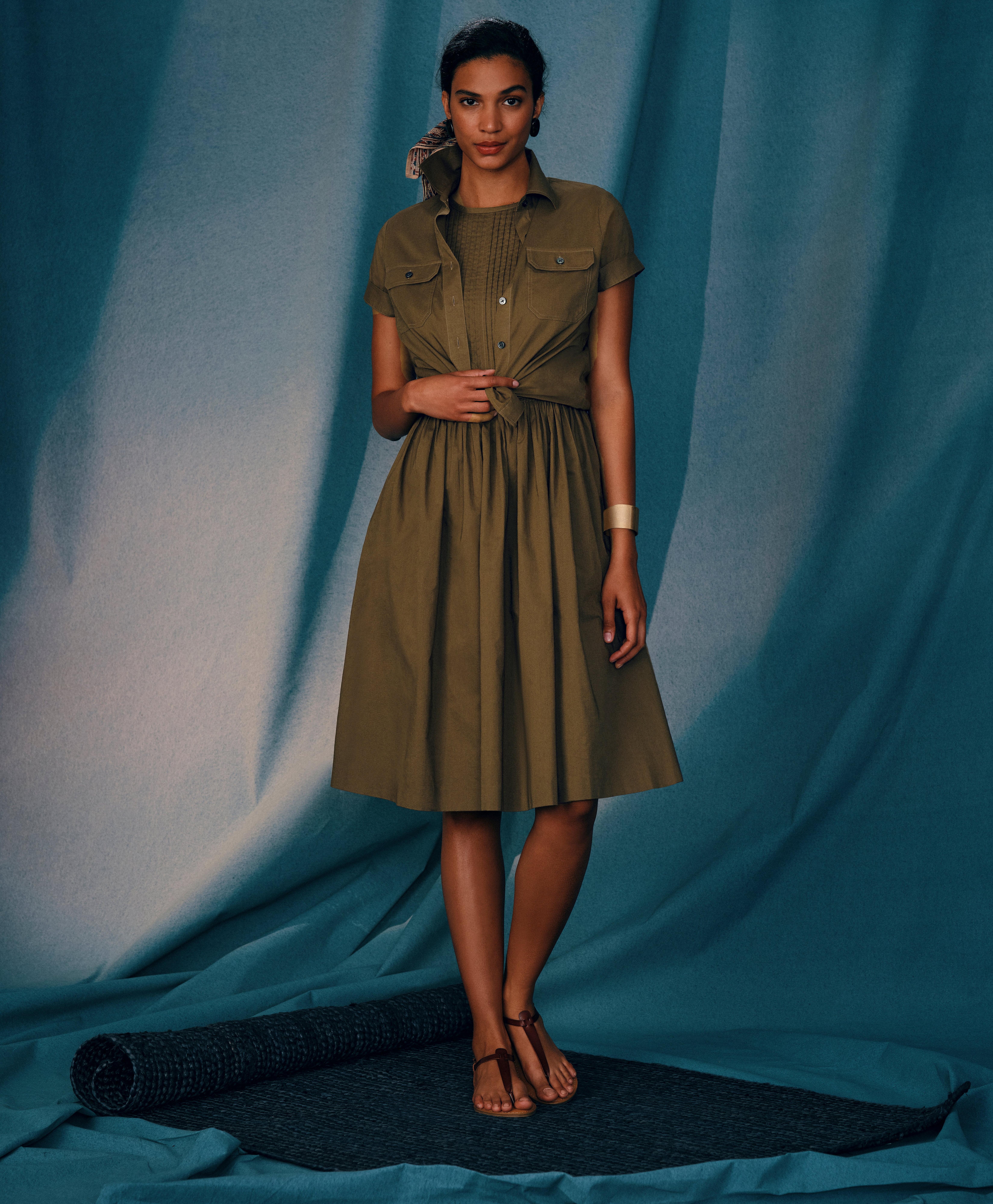 Brooks Brothers Women's Cotton Belted Safari Shirt Dress | Beige | Size 8
