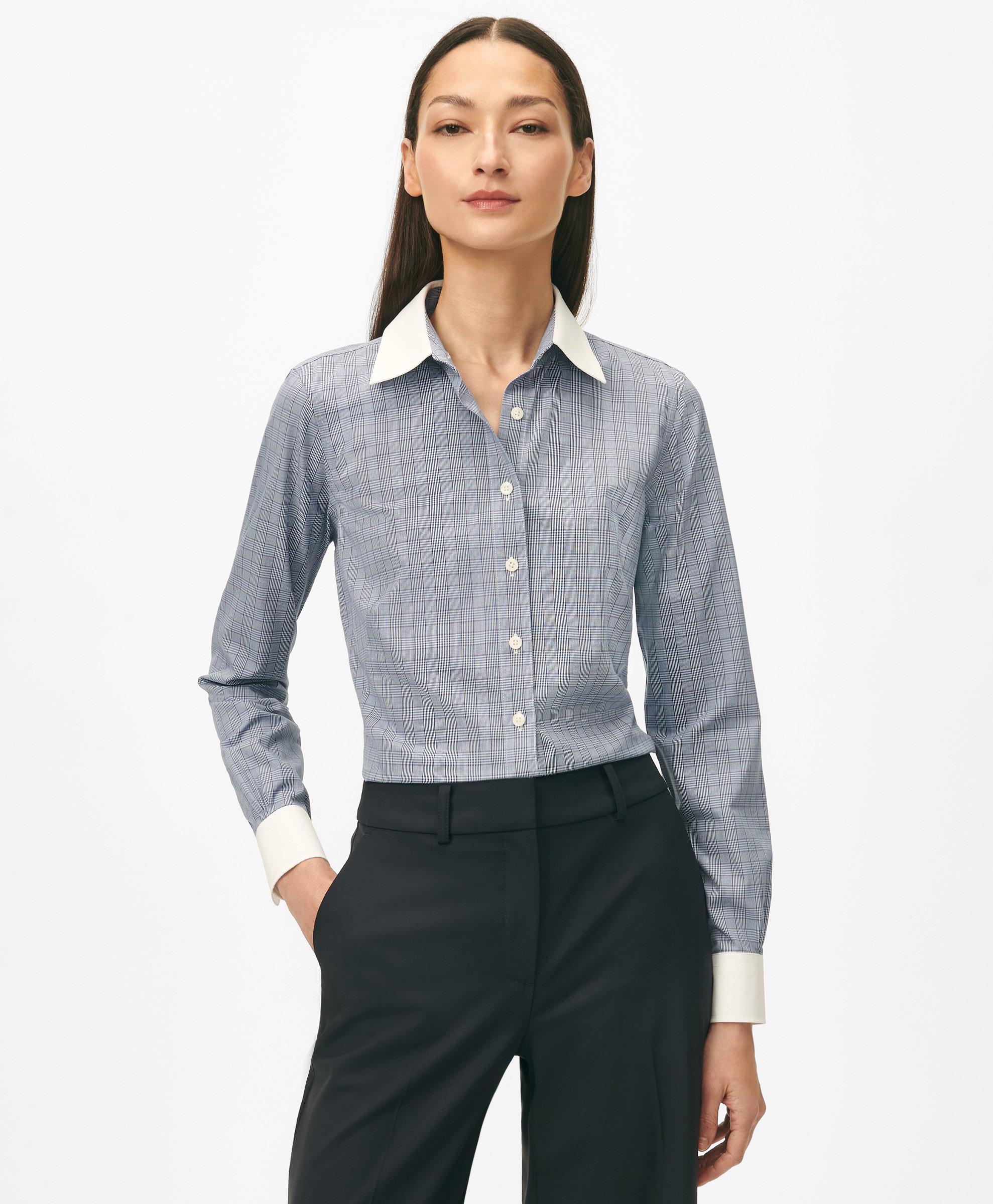 Contrast button stretch cotton shirt online