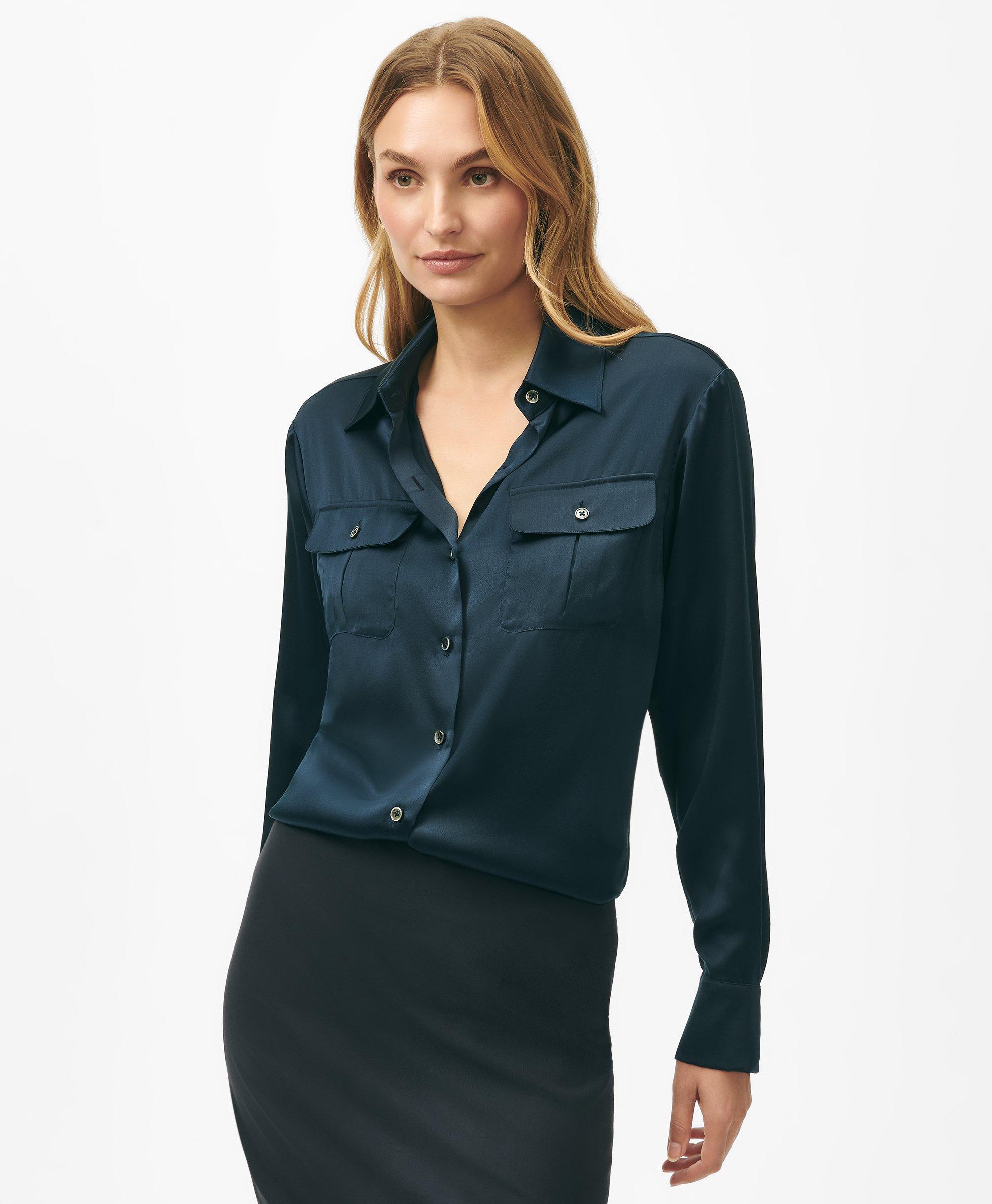 Brooks Brothers Relaxed Utility Blouse In Silk In Navy