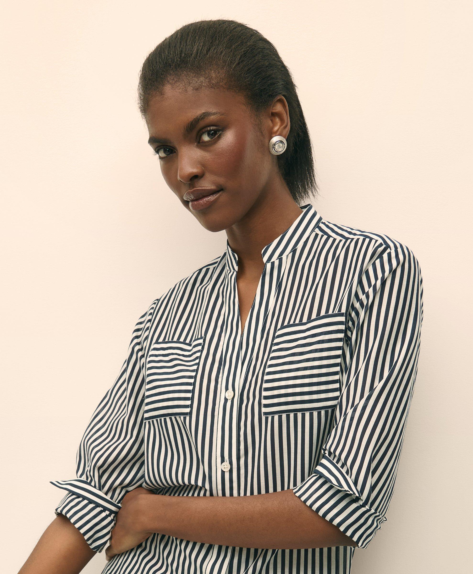 Brooks Brothers Cotton-silk Striped Blouse In Navy