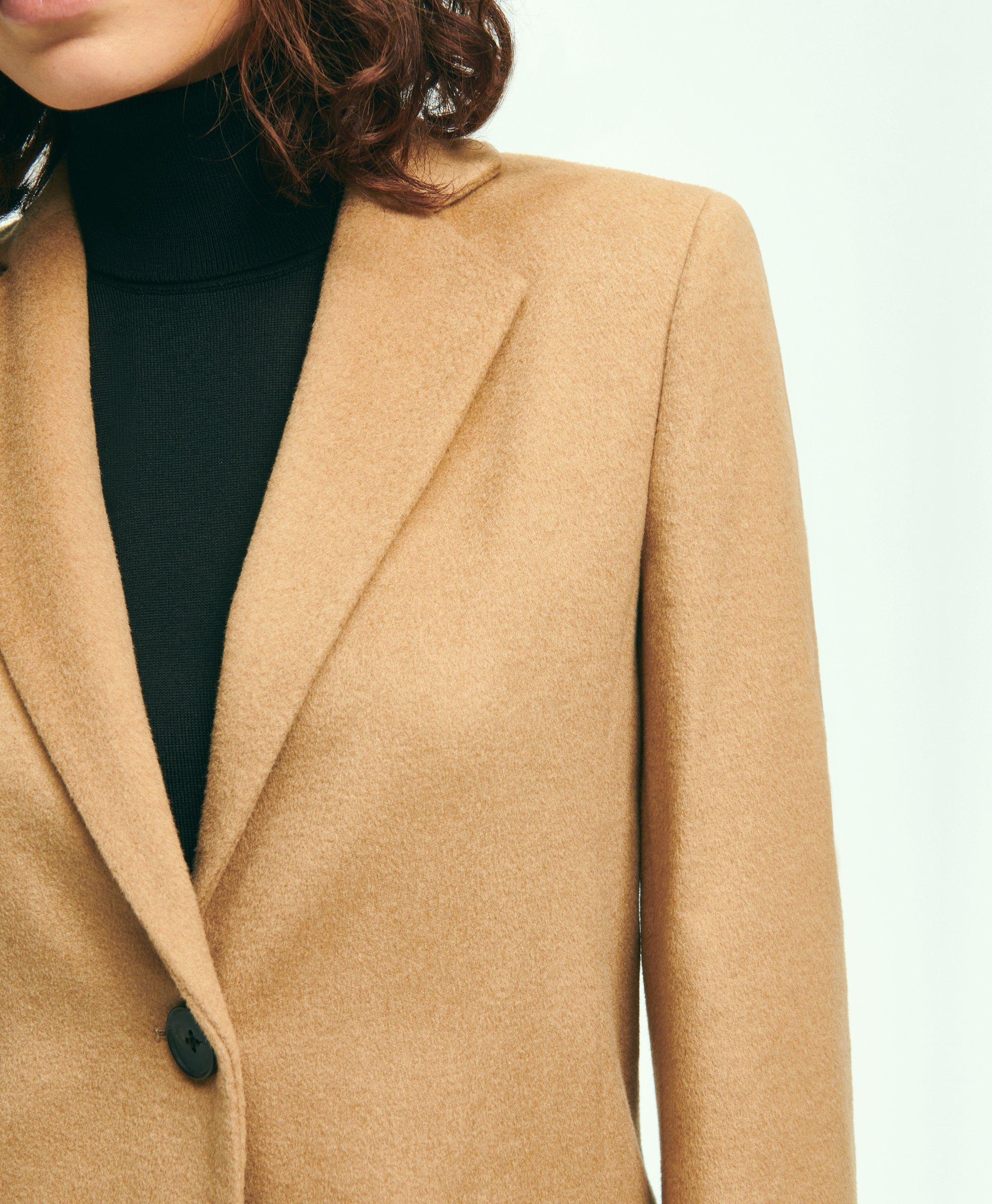 Double-faced button-up camel wool coat