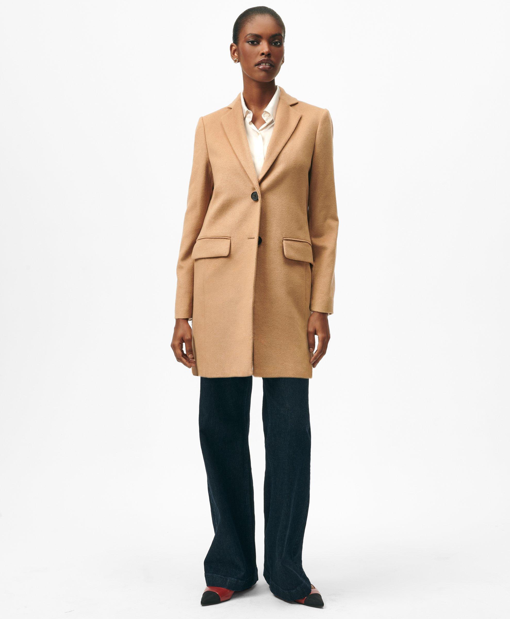 Women's Wide Collar Wrap Coat - Short-Length - Camel Small / Camel