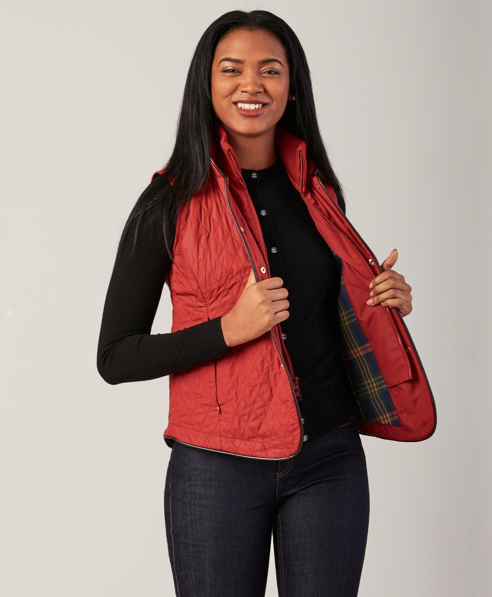 Red quilted hot sale vest women's