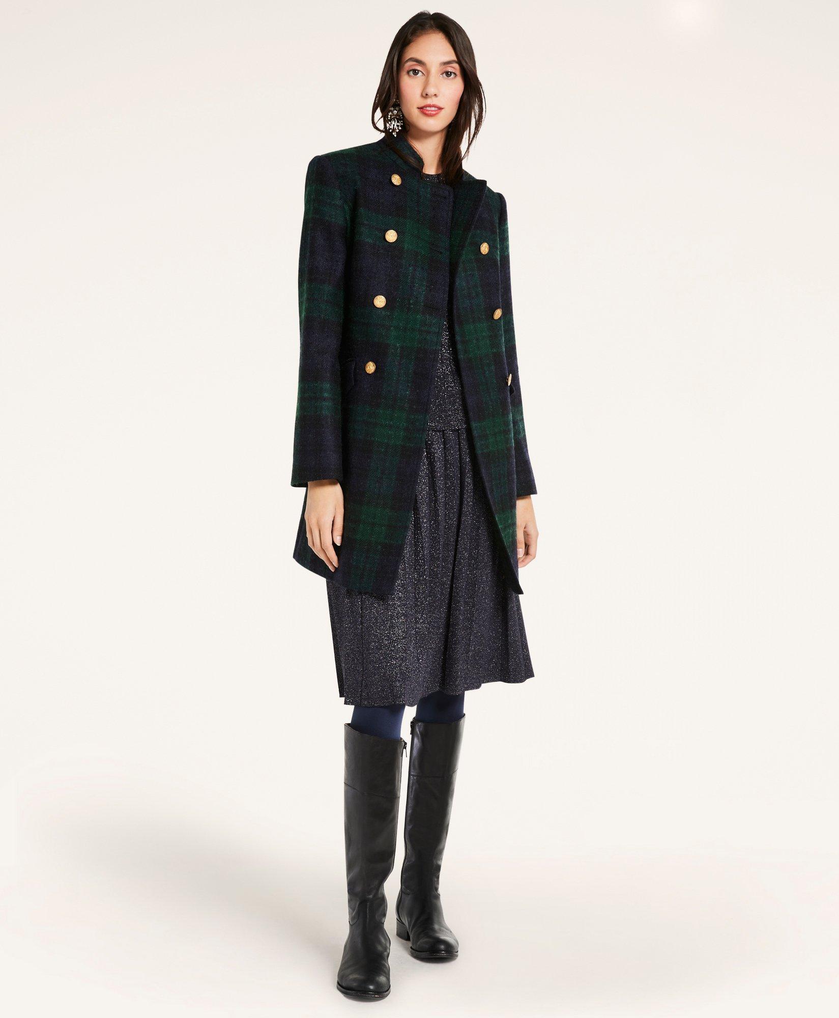 Plaid Wool and Mohair-blend Coat