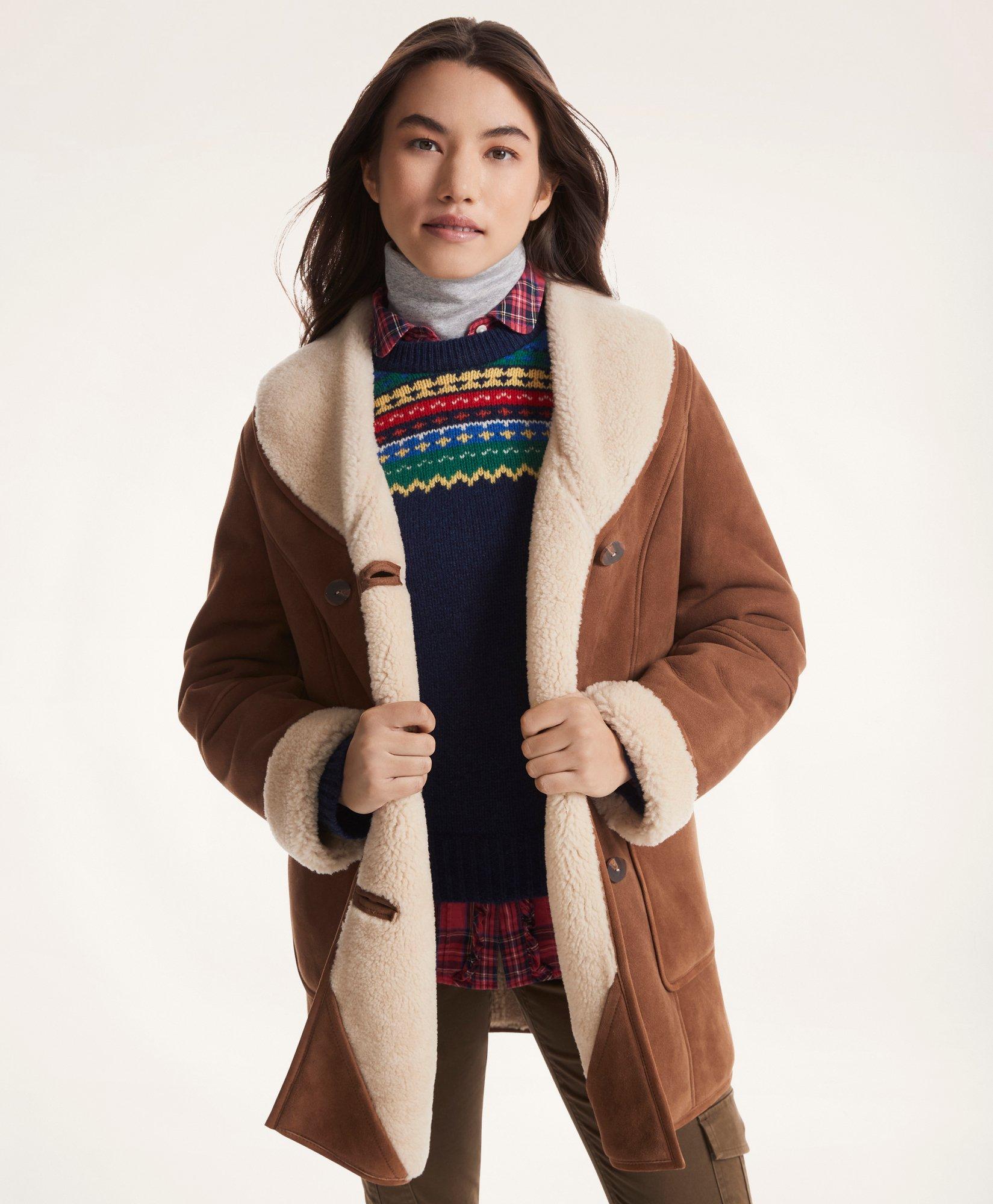 Merino Shearling Double-Breasted Coat - Luxury Brown