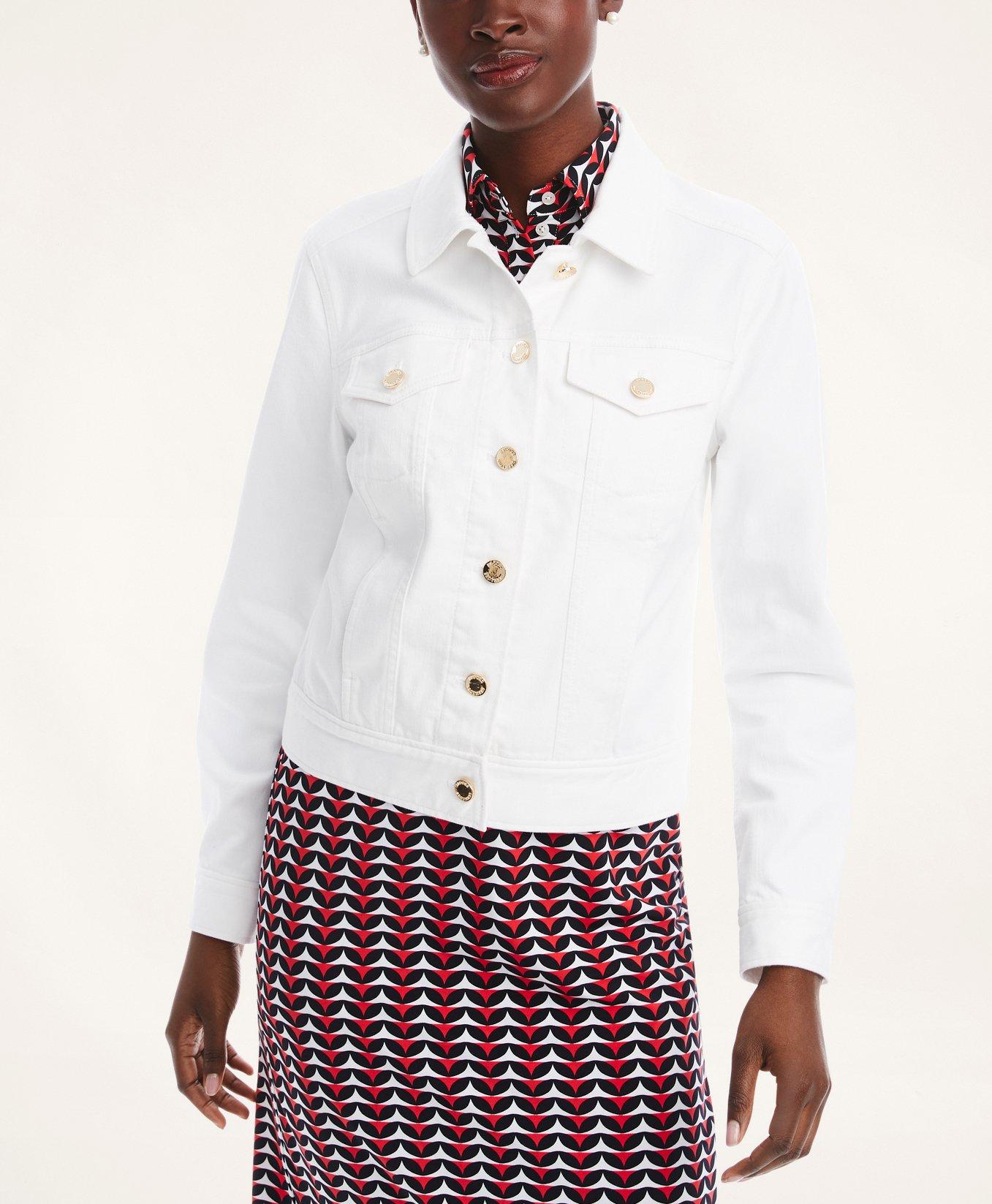 White denim jacket hot sale with gold buttons