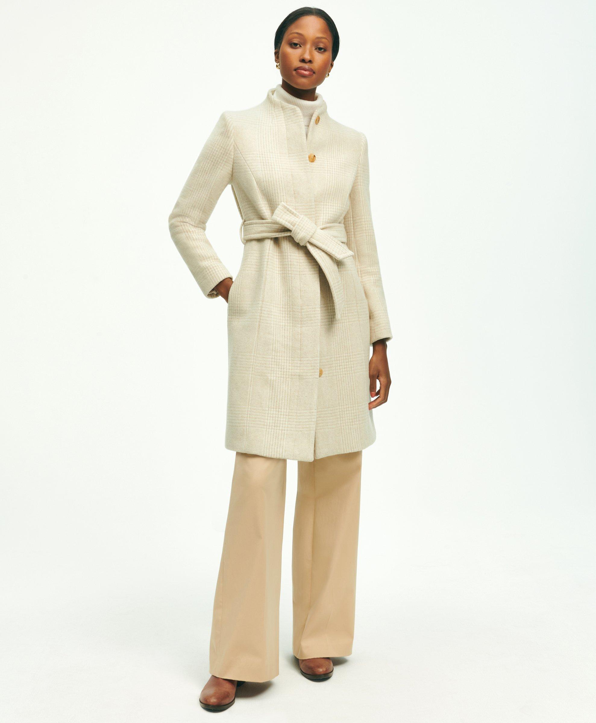 Wool Blend Belted Funnel Neck Coat