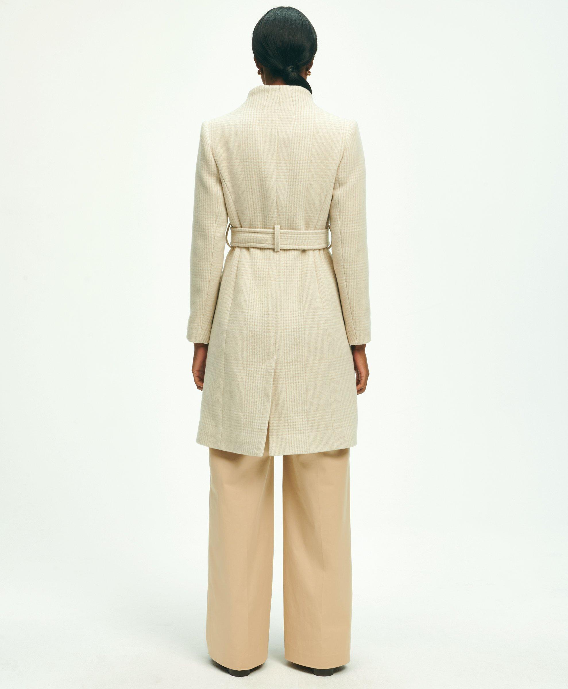 Wool Blend Belted Funnel Neck Coat