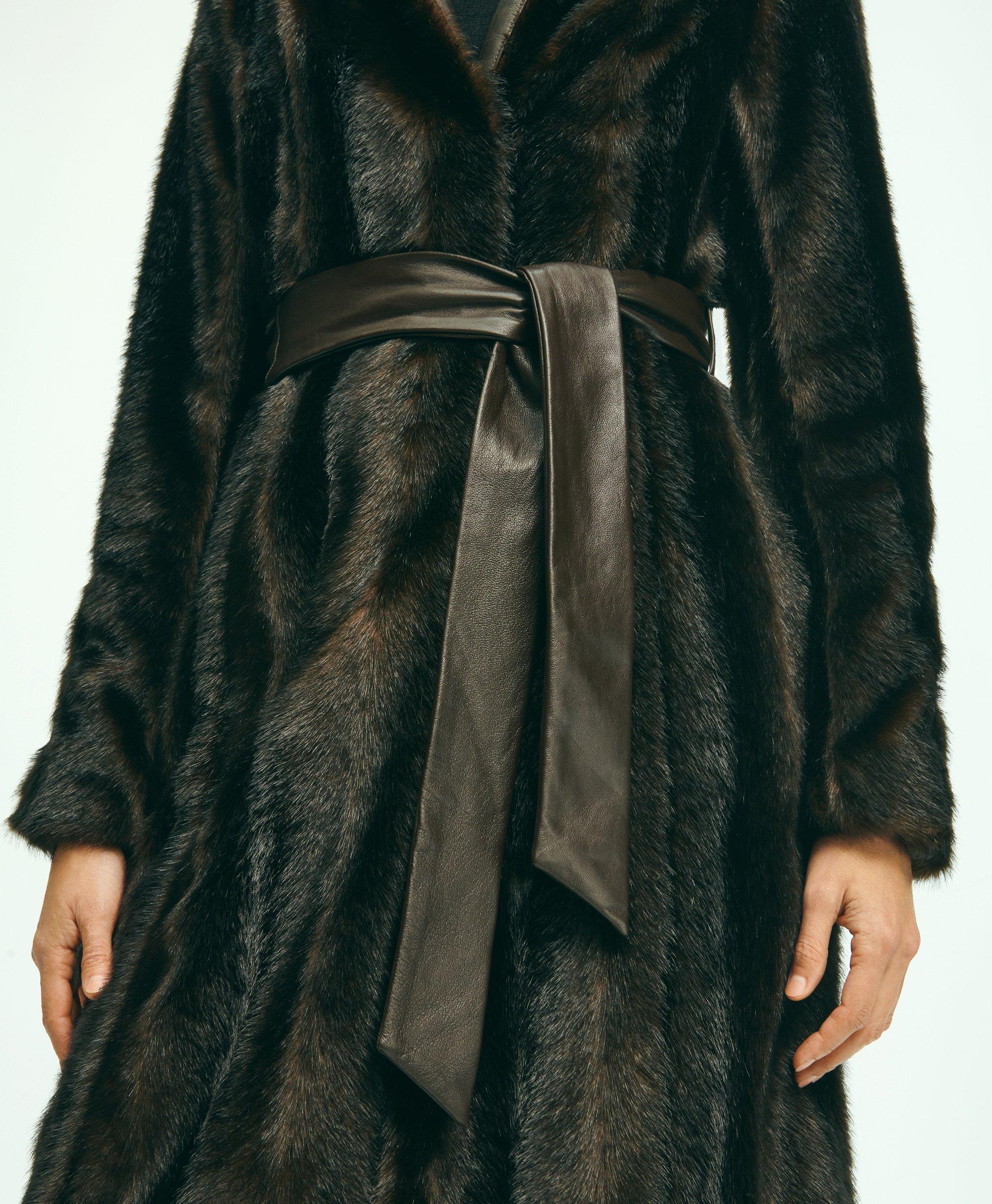 Black faux fur belted hot sale coat