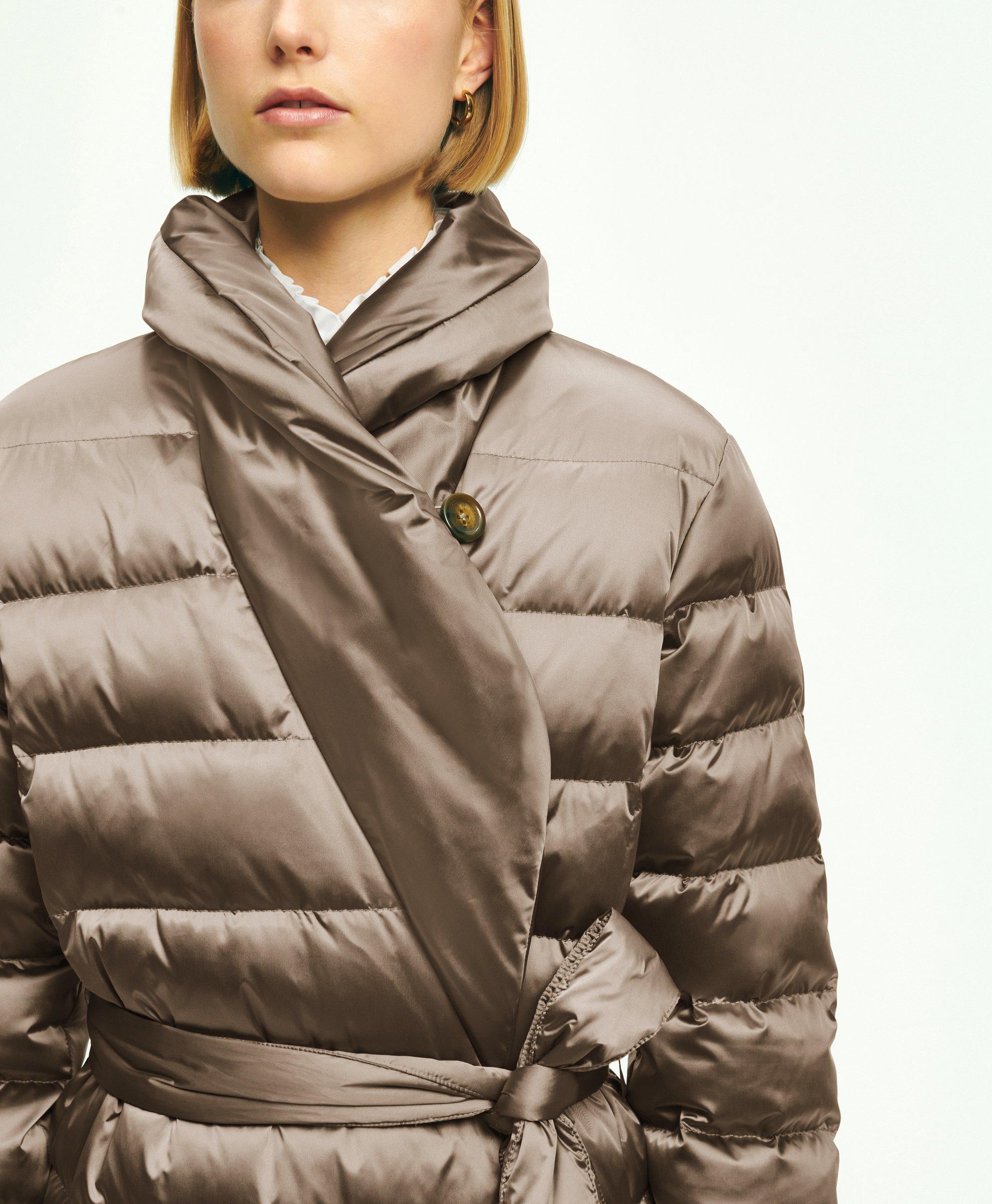 Long belted best sale puffer jacket