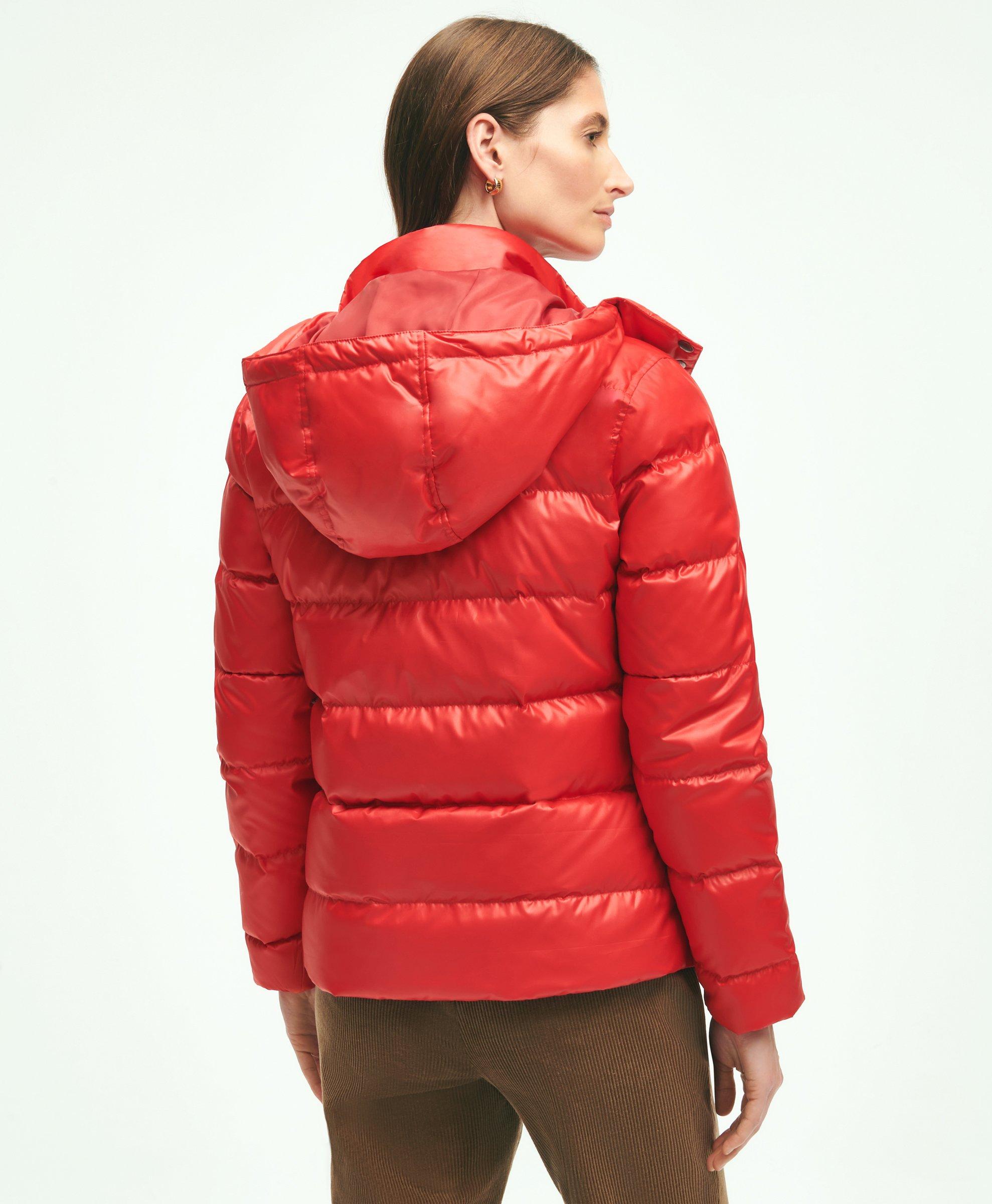 Red padded coat with hood deals