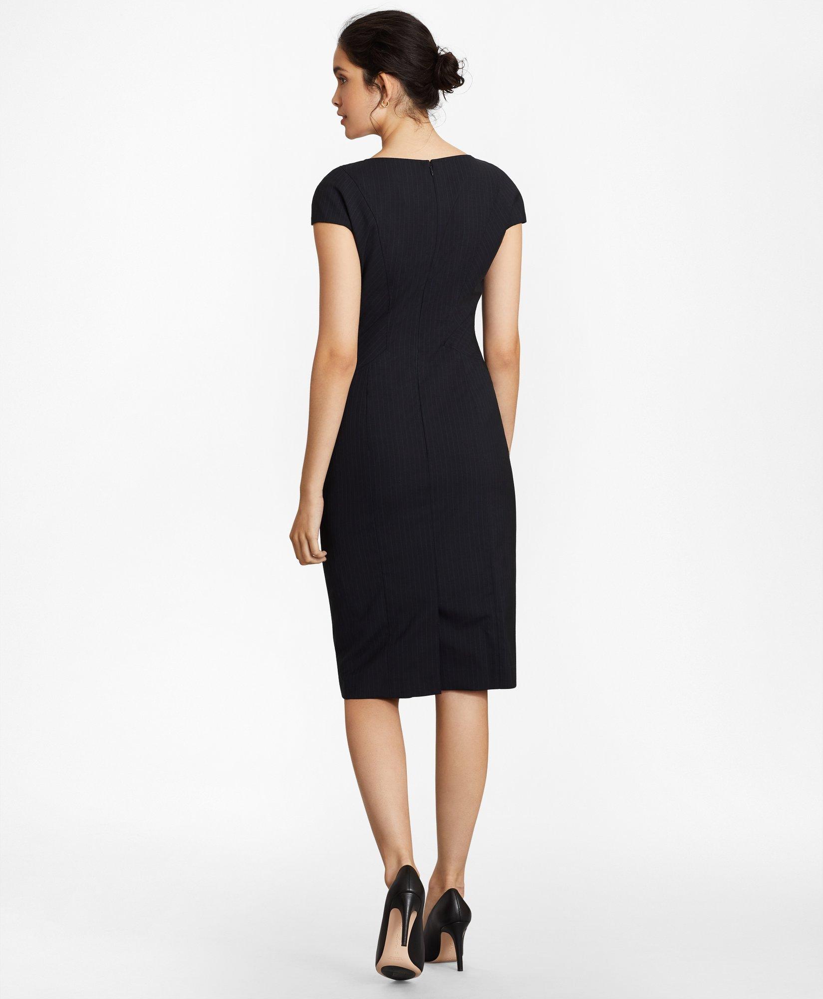 Pinstripe Stretch Wool Sheath Dress