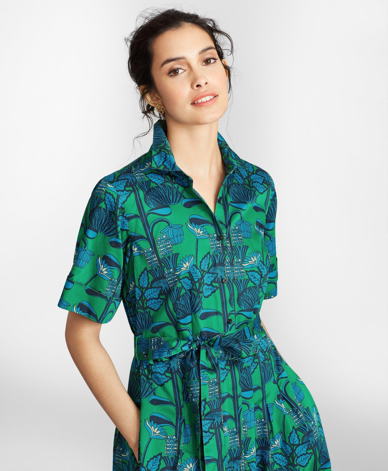 Blue Floral Print Sateen Shirt