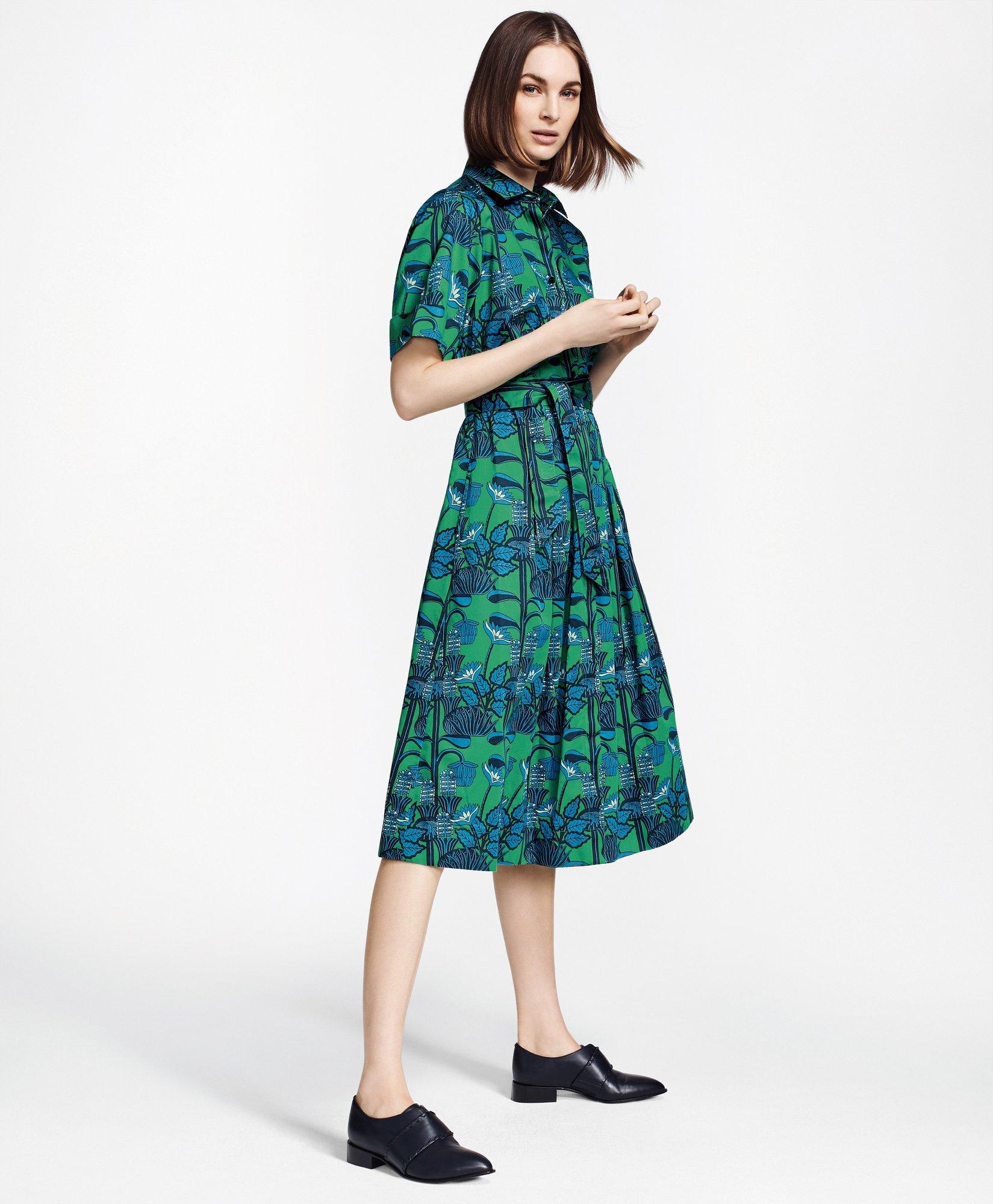 Floral-Print Supima® Cotton Sateen Shirt Dress