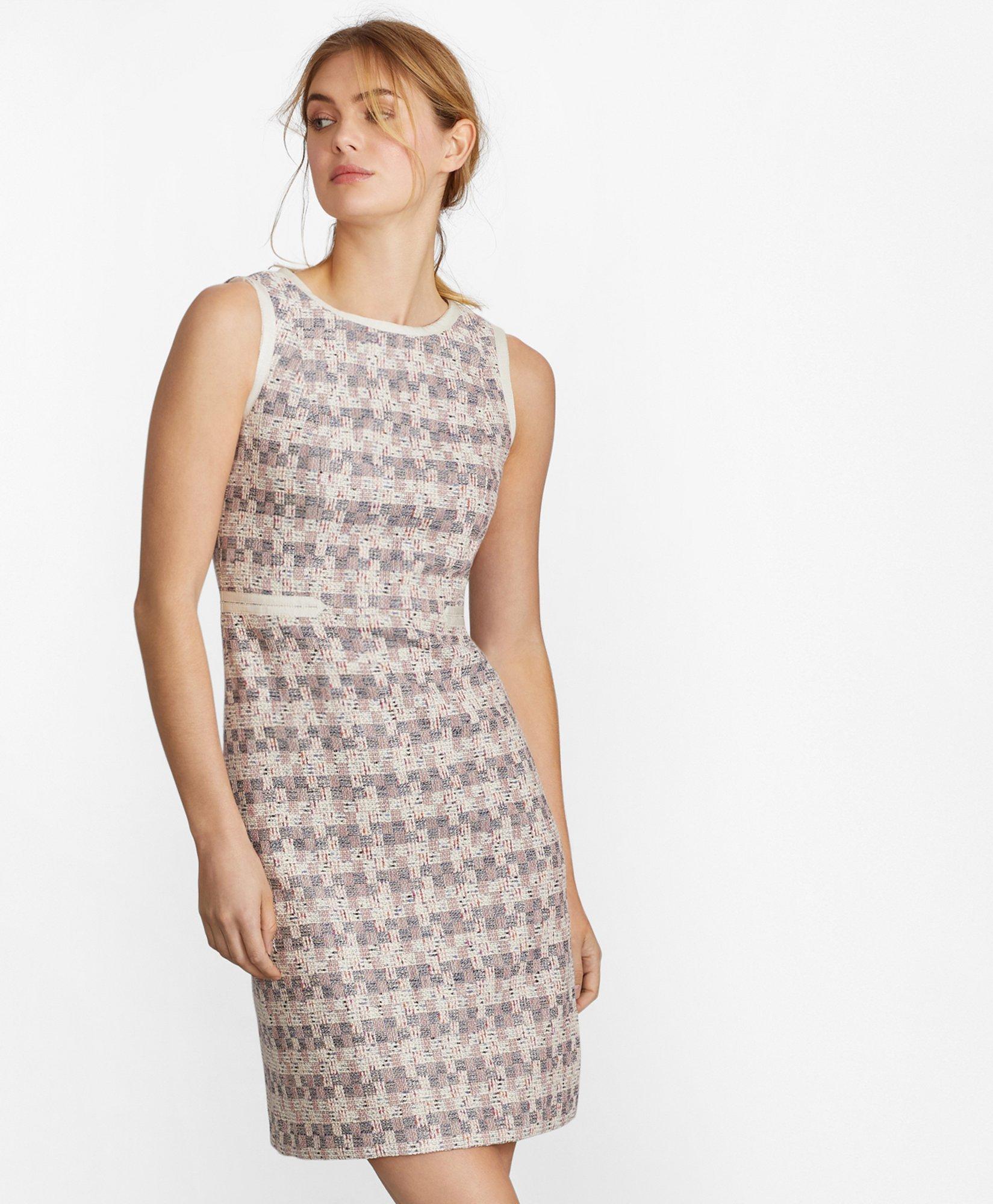 Checked Tweed Boucle Sheath Dress