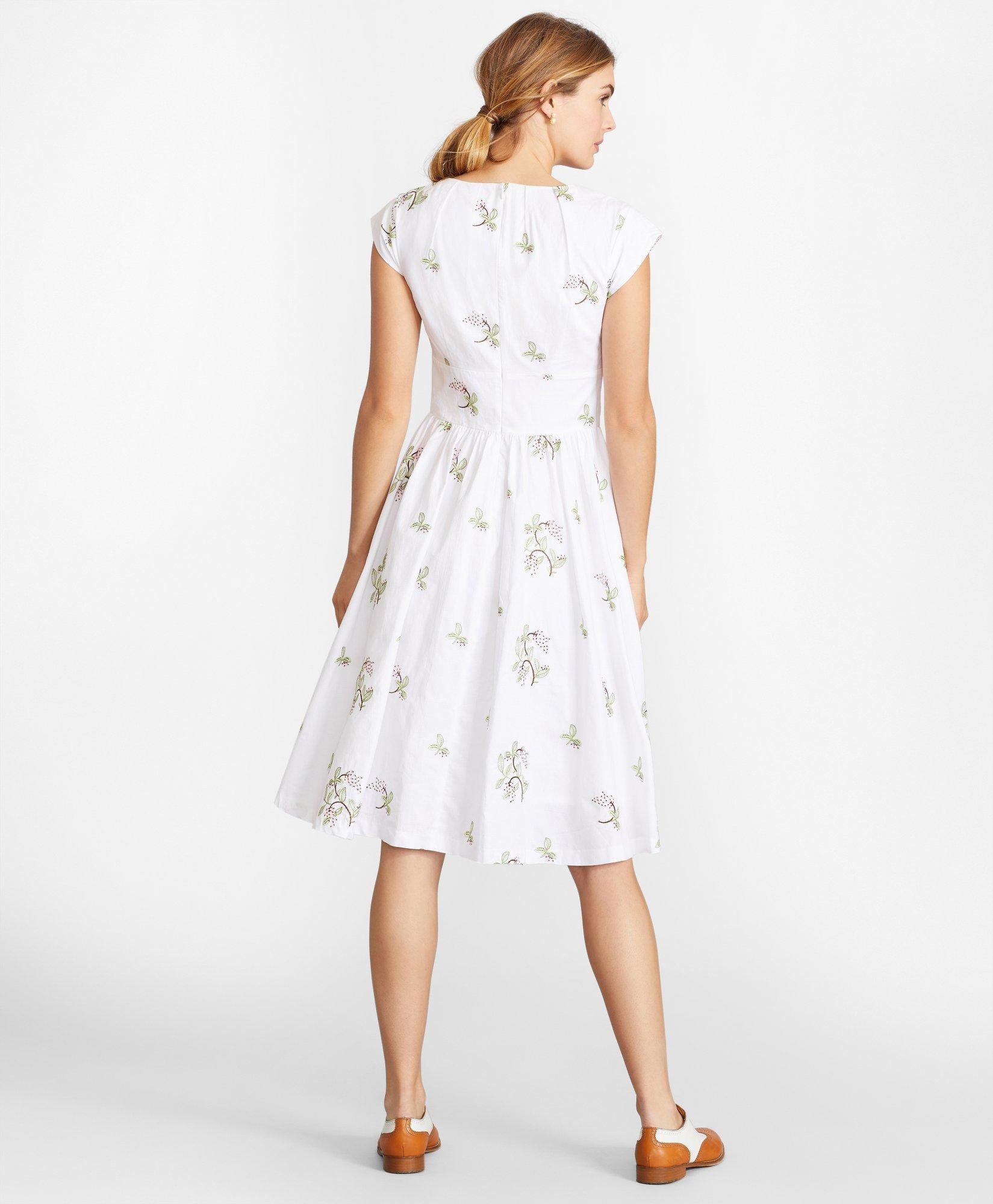 Floral-Embroidered Plaid Jacquard Cotton Dress