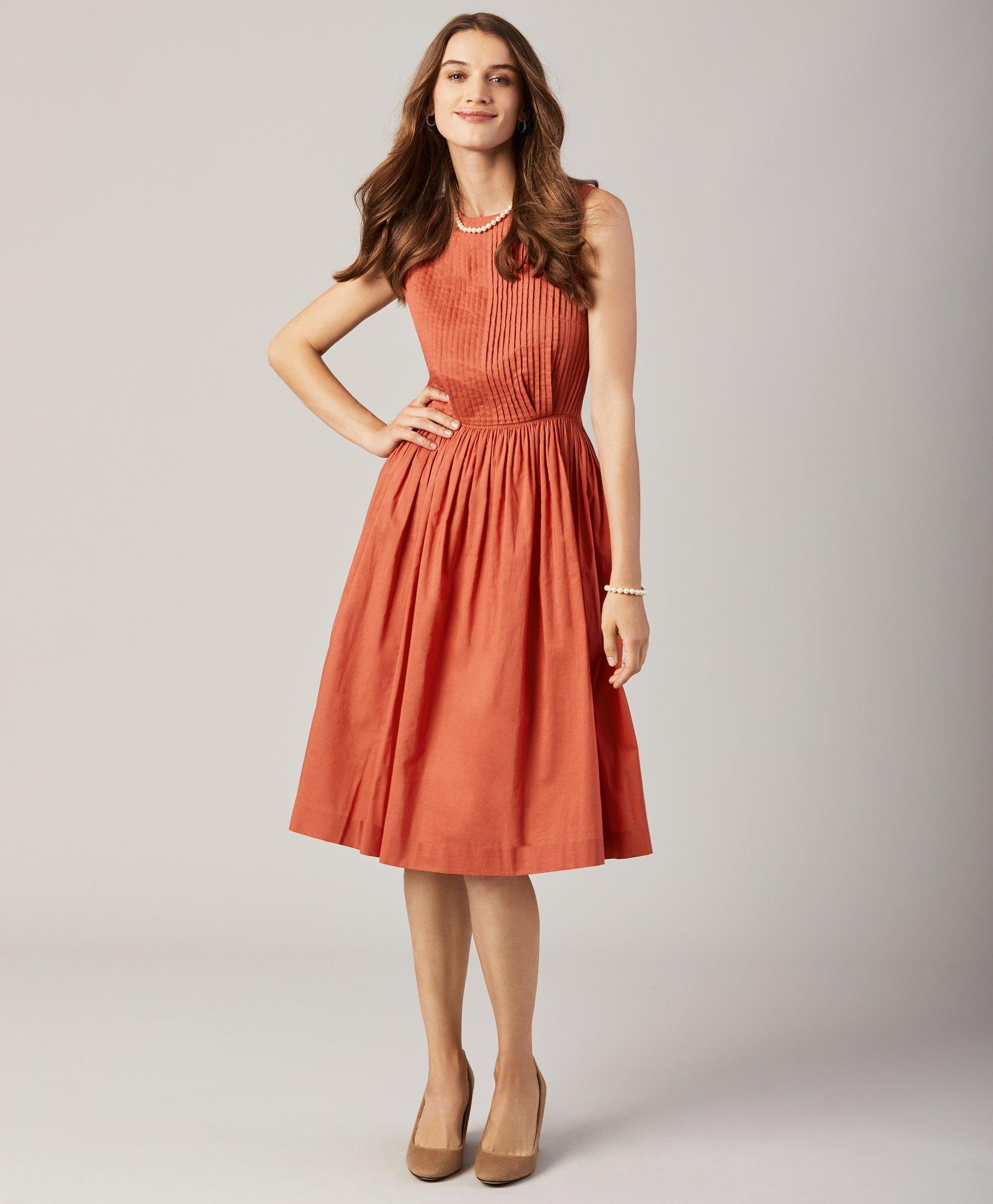 Pintucked Cotton Taffeta Dress