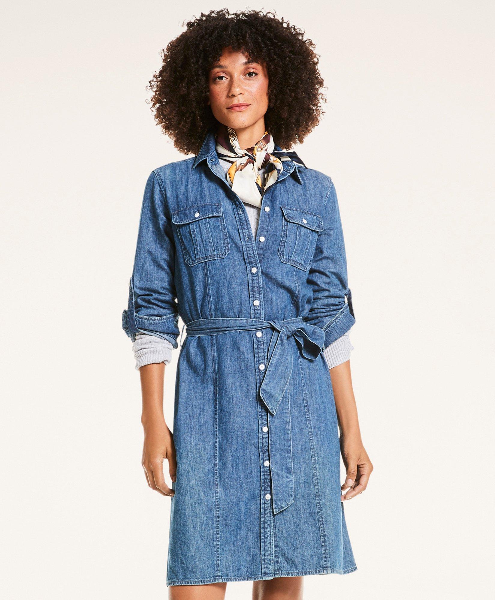 Chambray button sales down dress