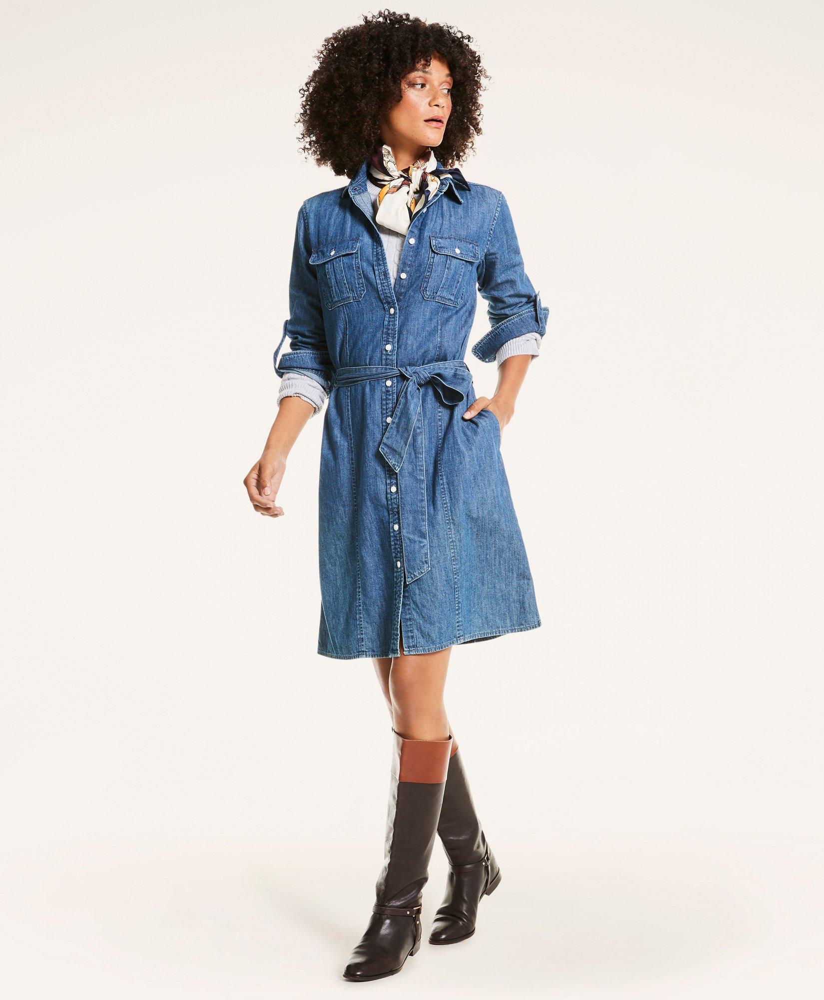 Button Up Denim Chambray Dress