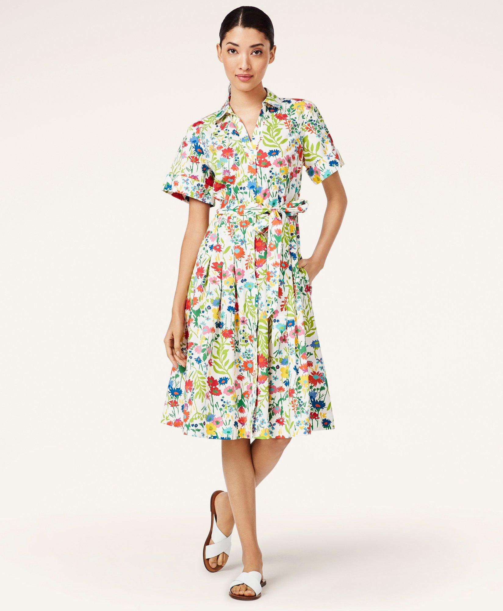 Floral-Print Cotton Sateen Shirt Dress