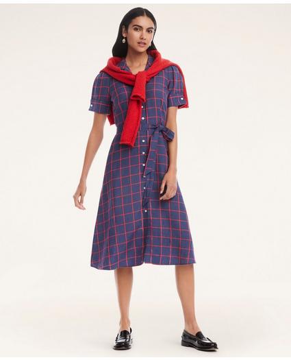 Linen Blend Windowpane Shirt Dress, image 2