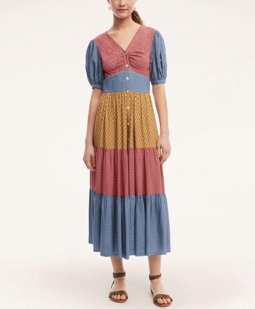 Dobby Tiered V-Neck Midi Dress, image 1