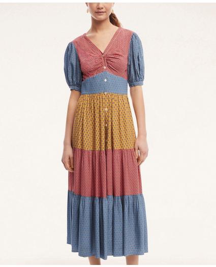 Dobby Tiered V-Neck Midi Dress, image 1