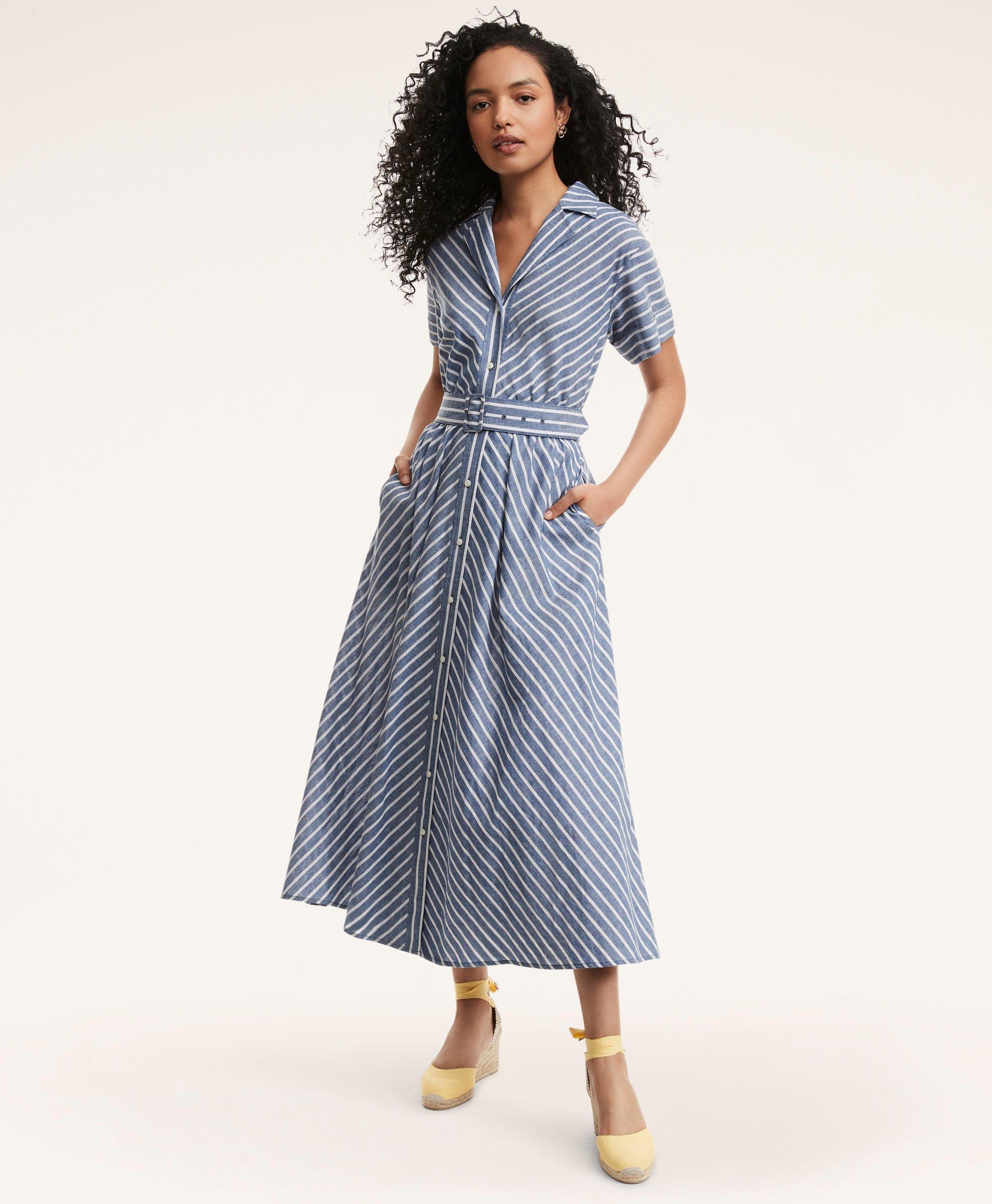 Striped linen shop shirt dress