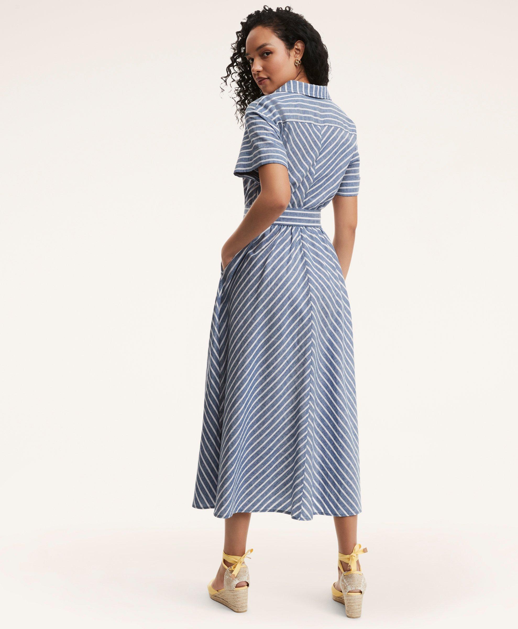 Linen Cotton Striped Shirt Dress