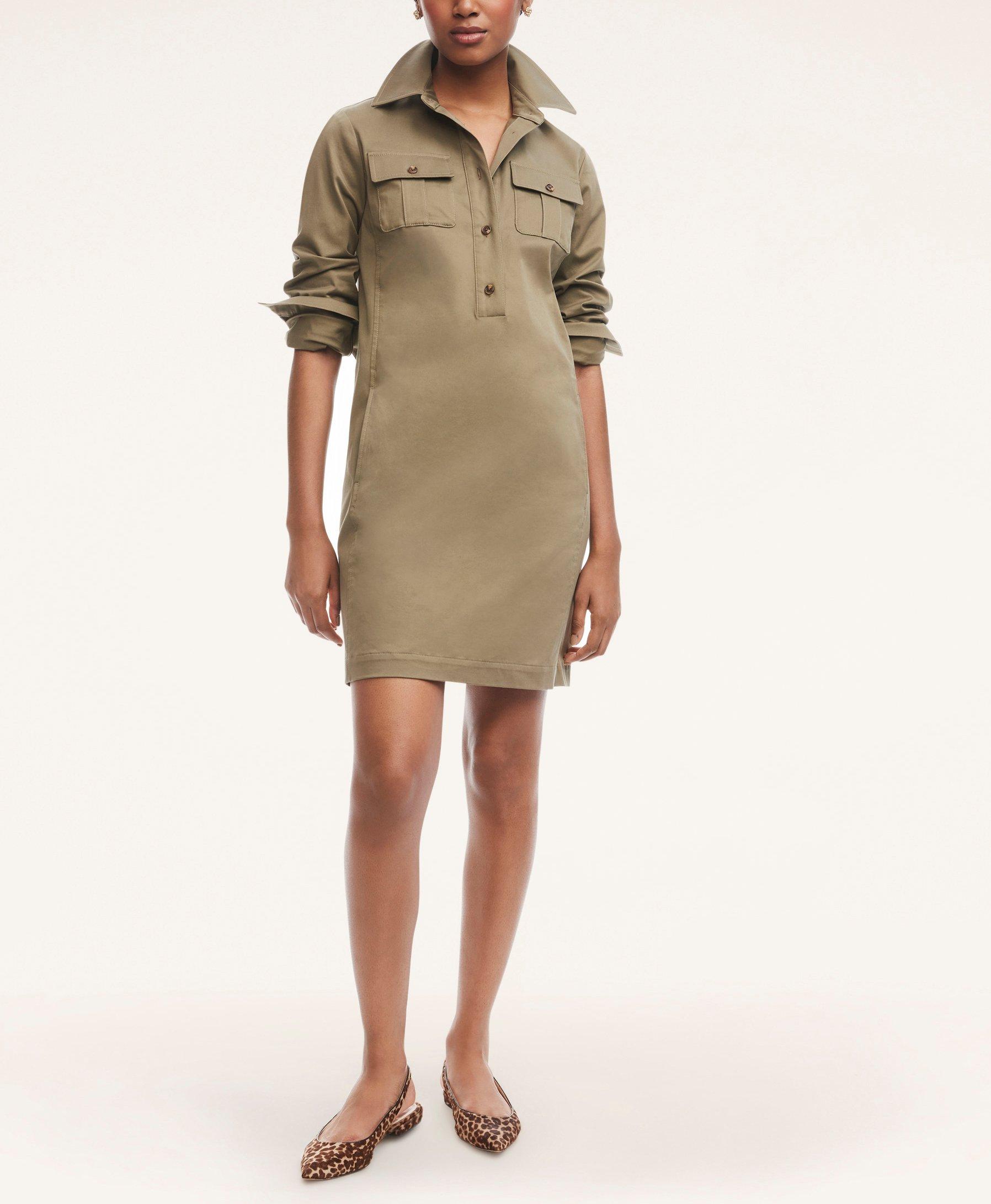 Stretch Cotton Military Shirt Dress