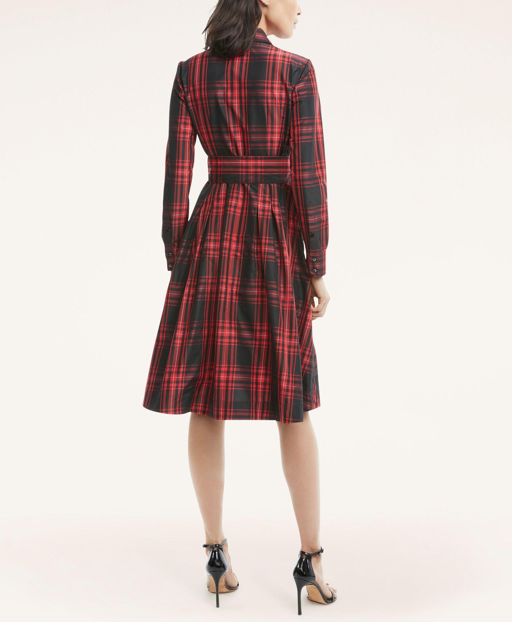 Taffeta Tartan Pleated Shirt Dress