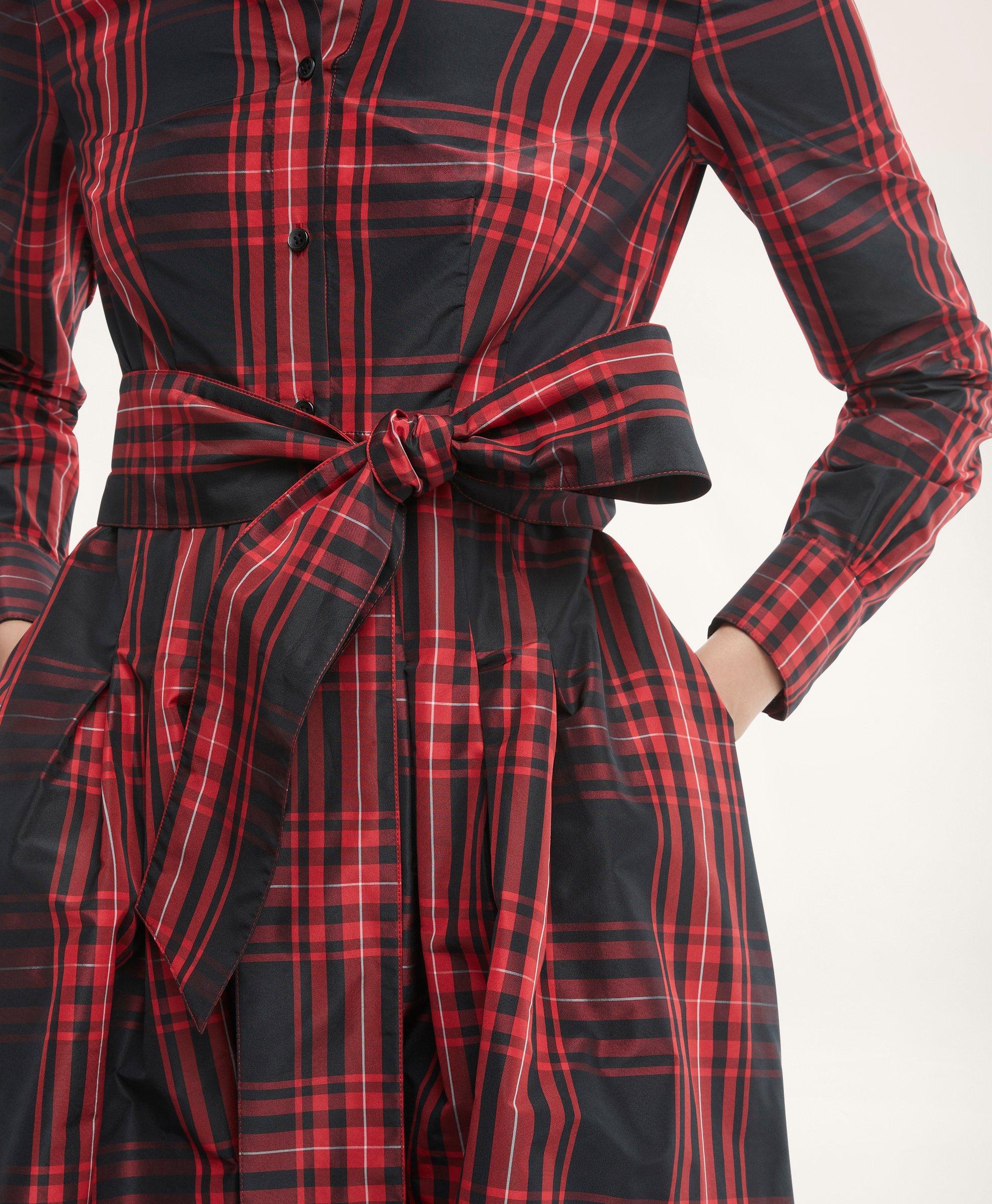 Taffeta Tartan Pleated Shirt Dress