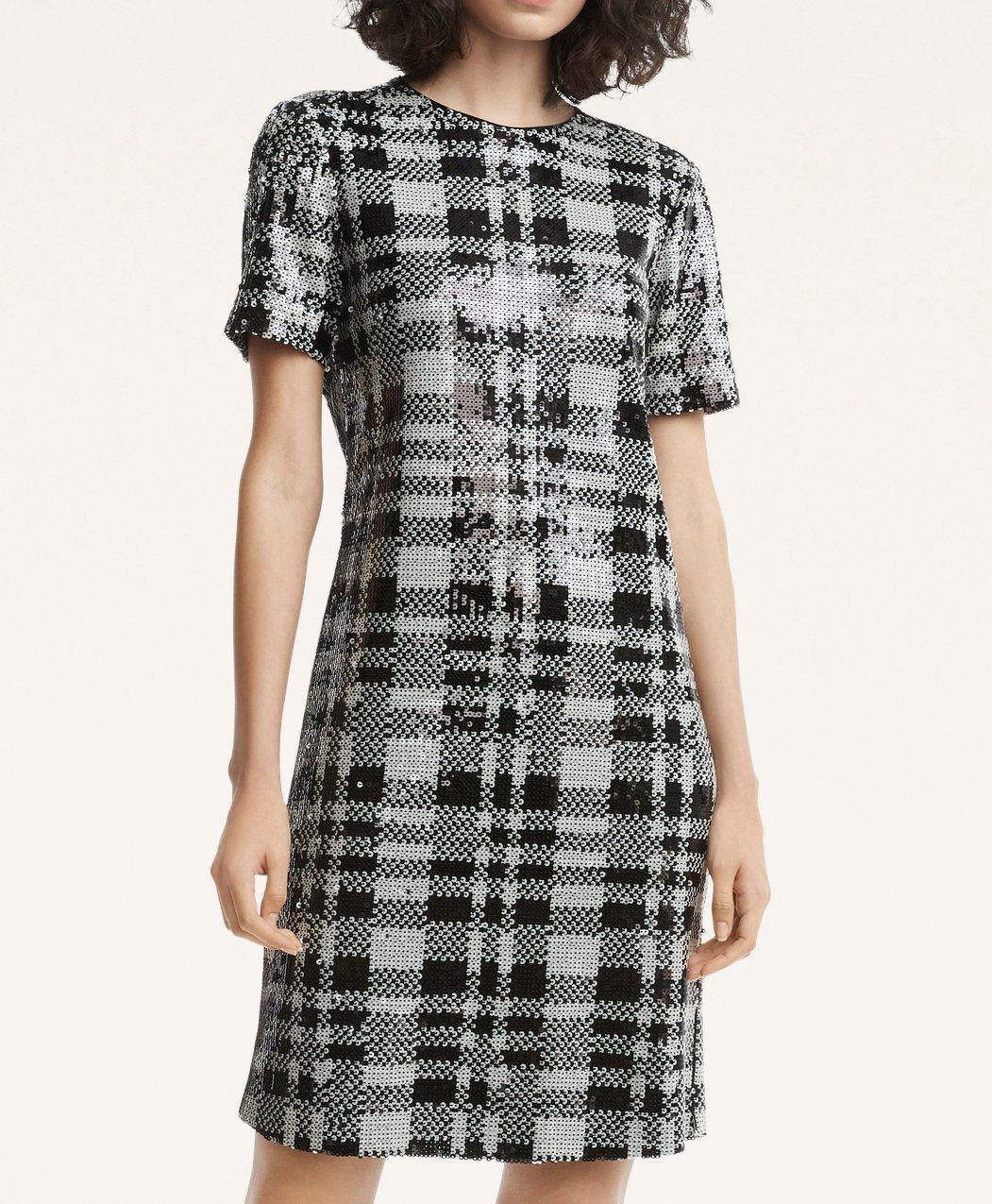 Dress Collar A Line Shift Black Houndstooth