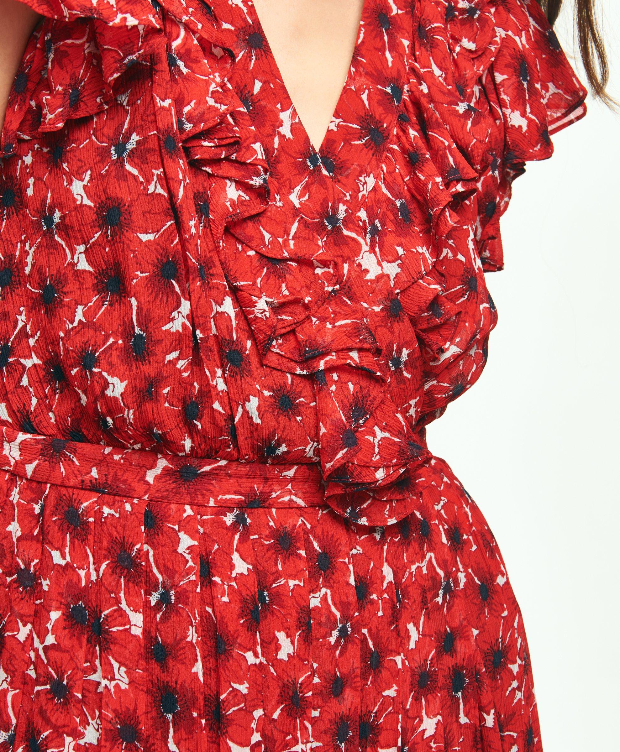 Knit Red Floral Faux Wrap Dress, Calvin Klein