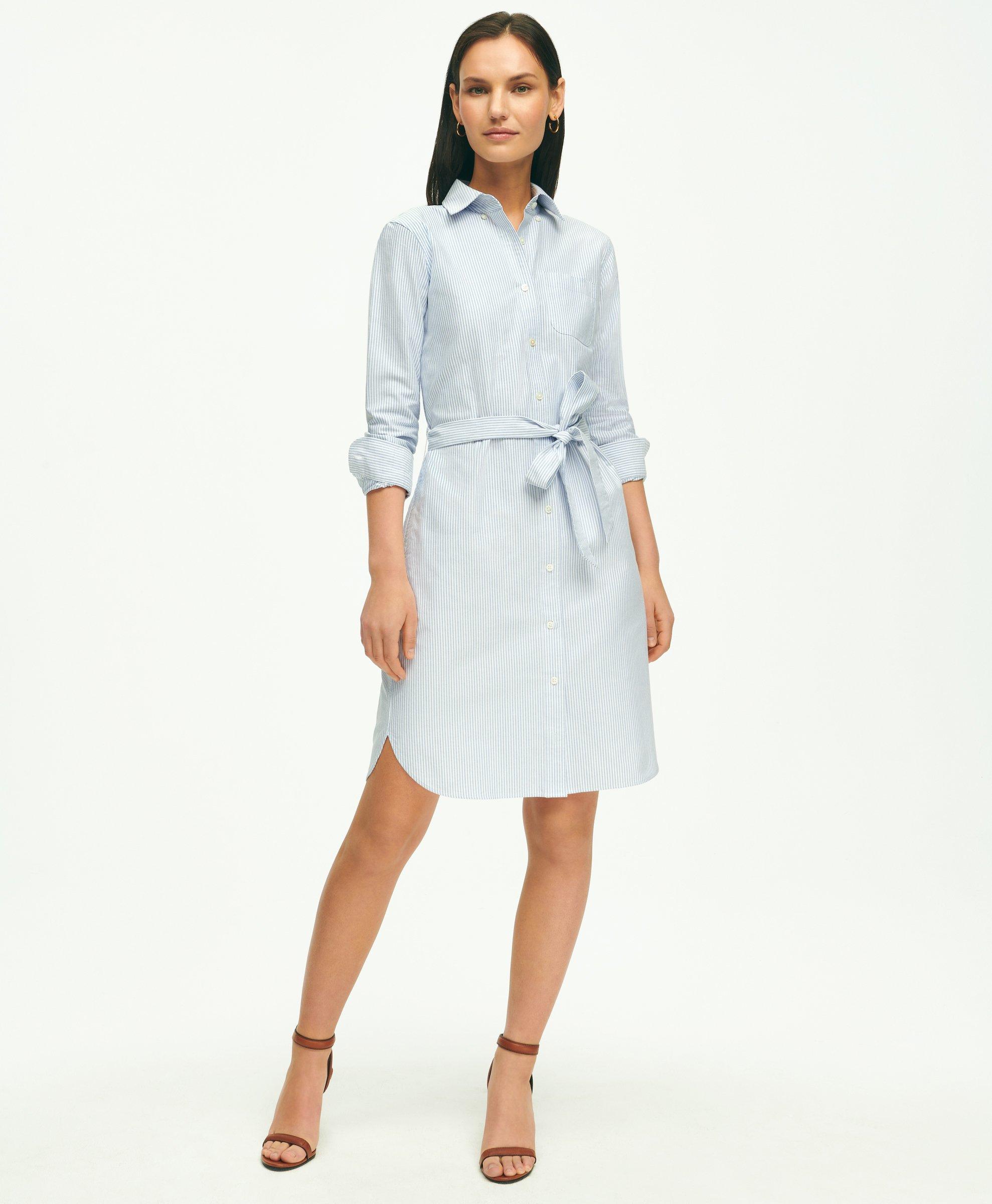 Classic Fit Cotton Oxford Stripe Shirt Dress