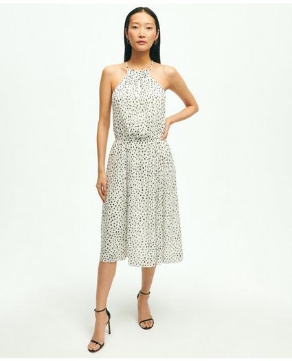 Chiffon Dot Print Pleated Halter Dress, image 1