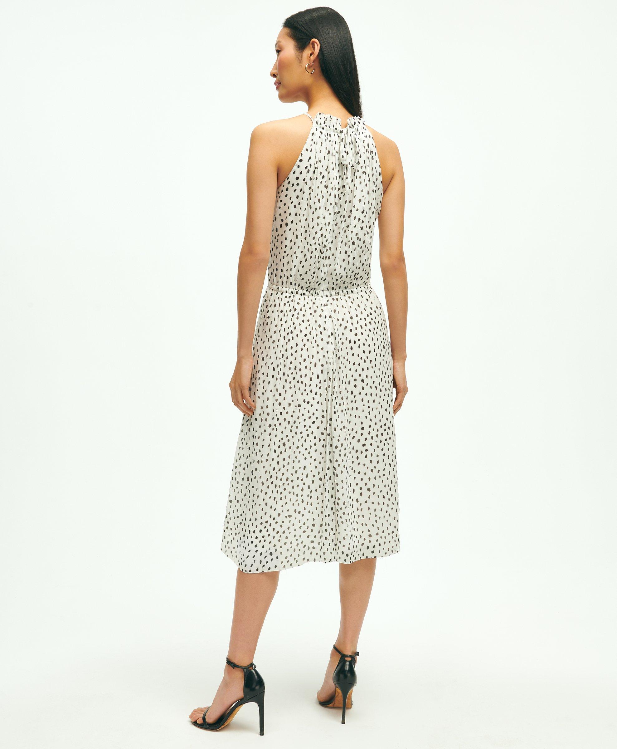 Chiffon Dot Print Pleated Halter Dress