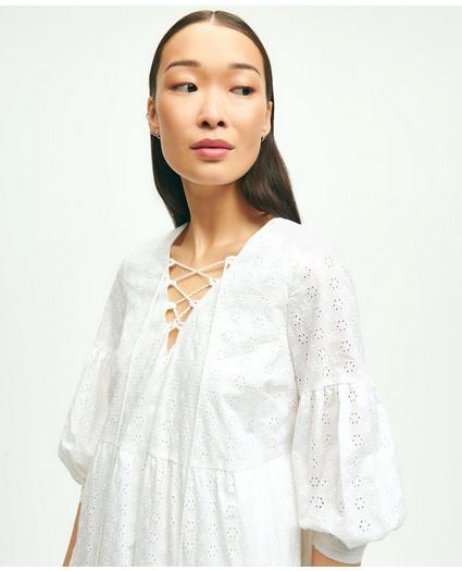 Cotton Tiered Eyelet Tie Neck Dress, image 3