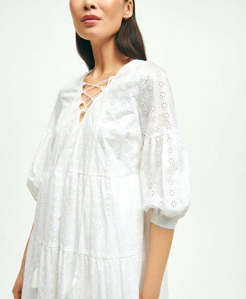 Cotton Tiered Eyelet Tie Neck Dress, image 4