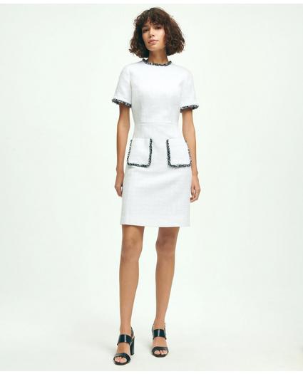 Cotton Blend Boucle Fringe Trim Short Sleeve Dress, image 1