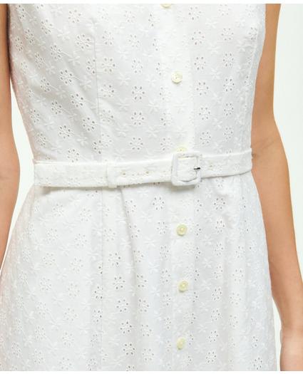 Sleeveless Cotton Eyelet Belted Shirt Dress, image 4