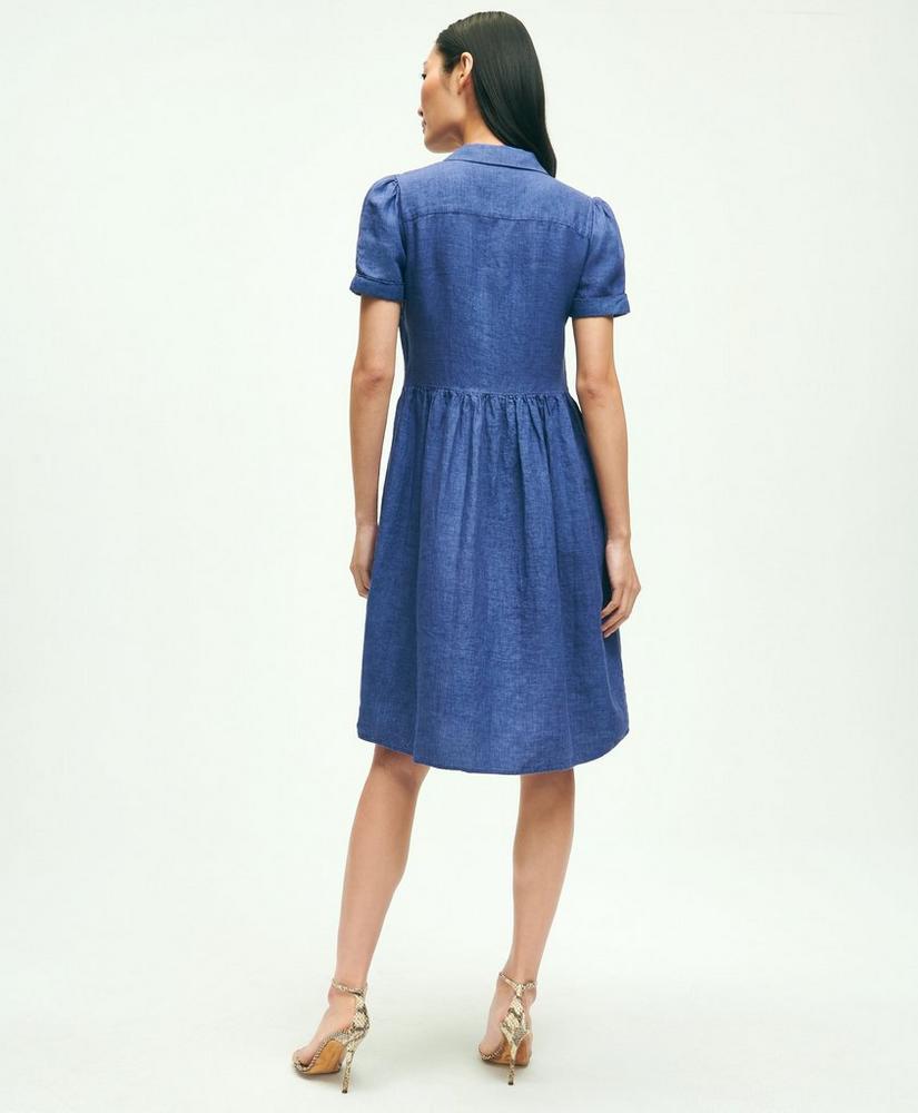 Linen Shirred-Waist Relaxed Shirt Dress, image 4