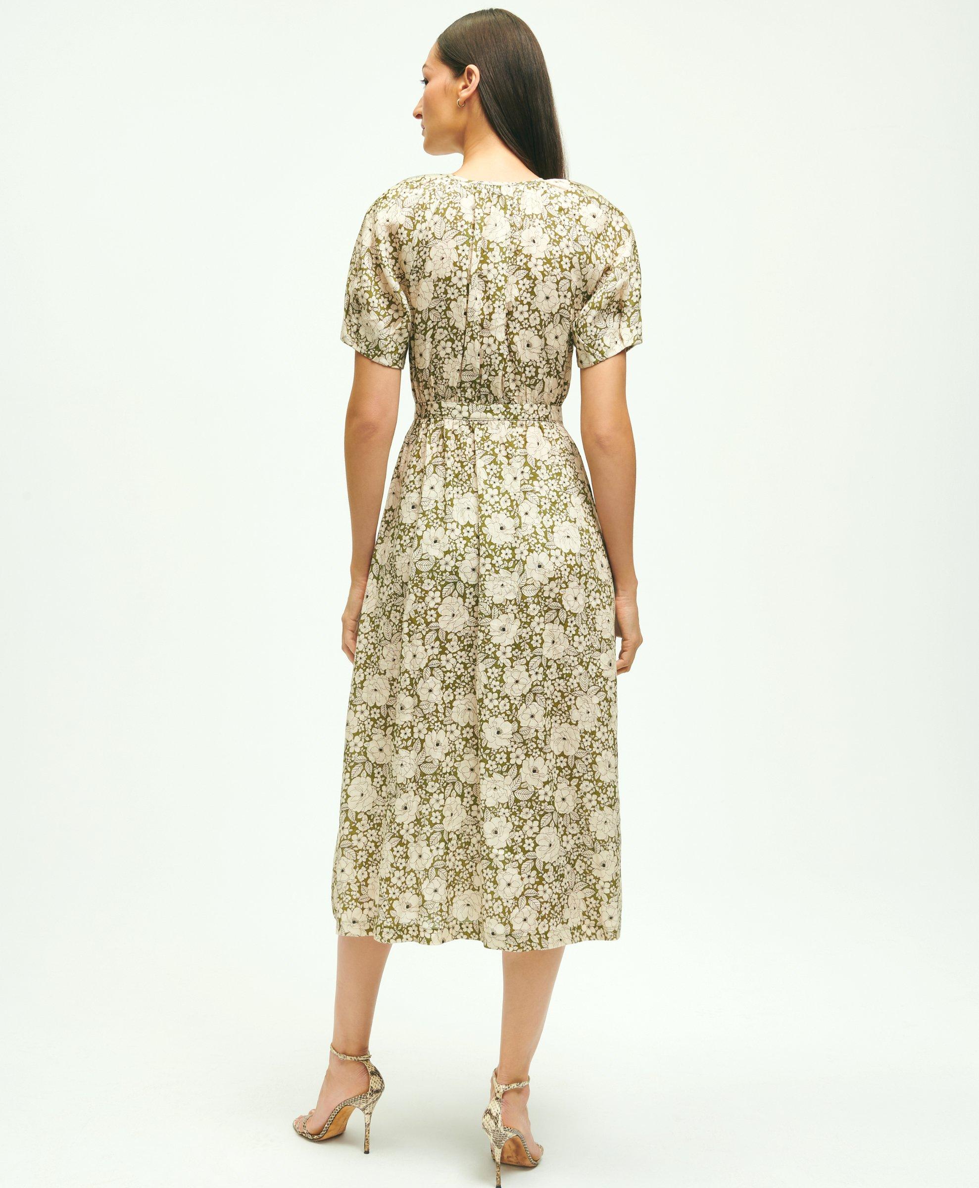 Linen Floral Print Shirt Dress