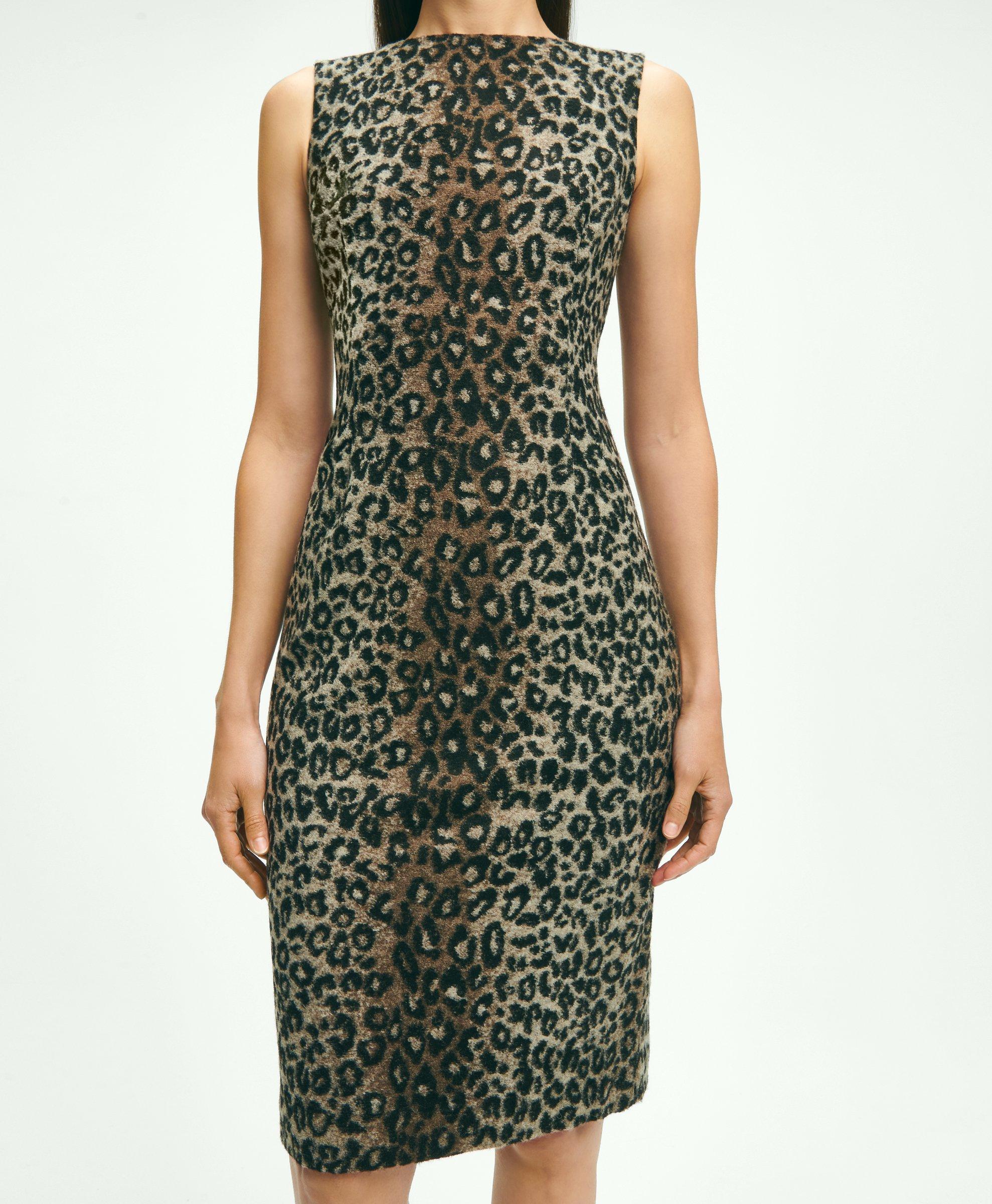 Wool Blend Leopard Print Sheath Dress