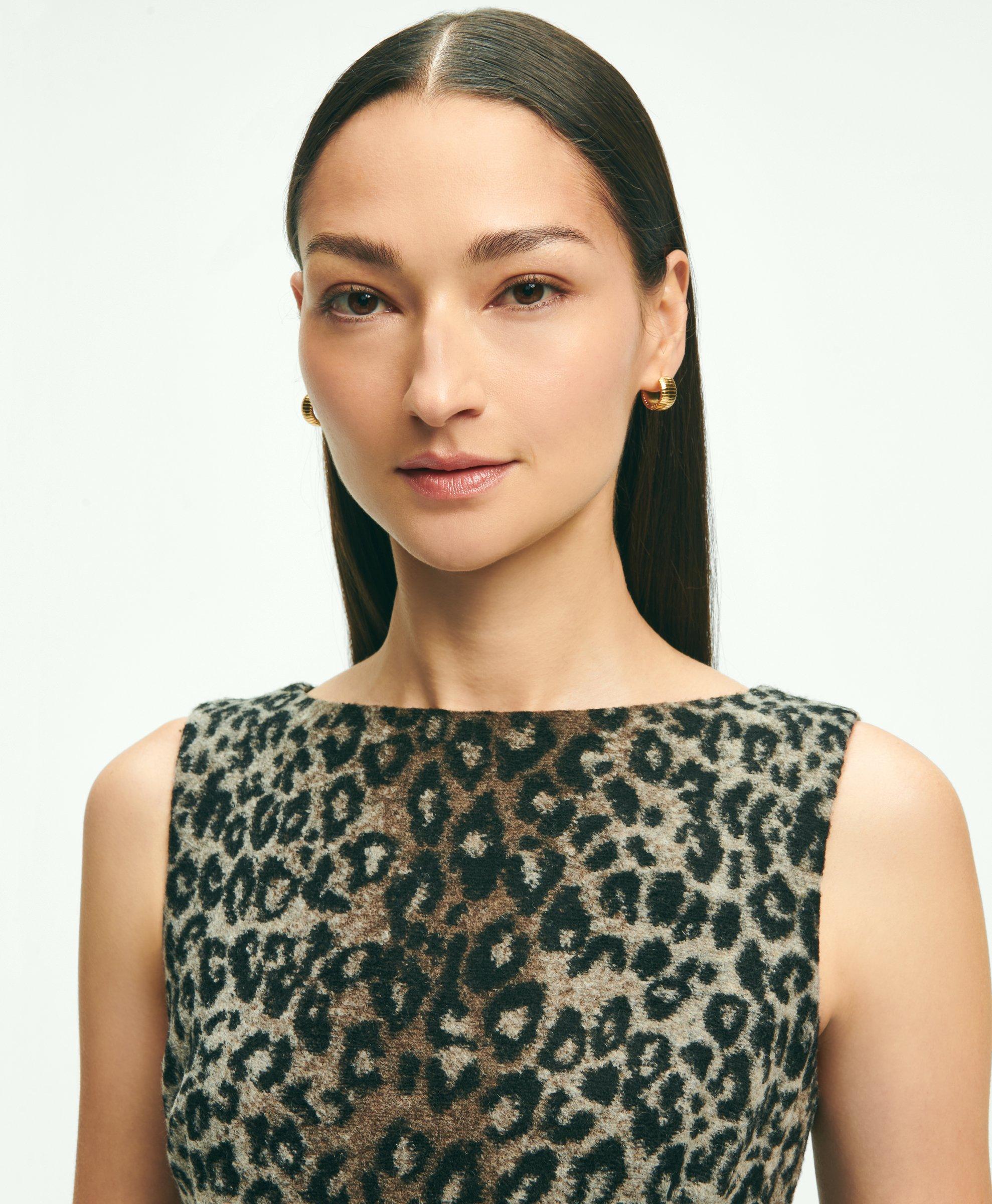 Wool Blend Leopard Print Sheath Dress