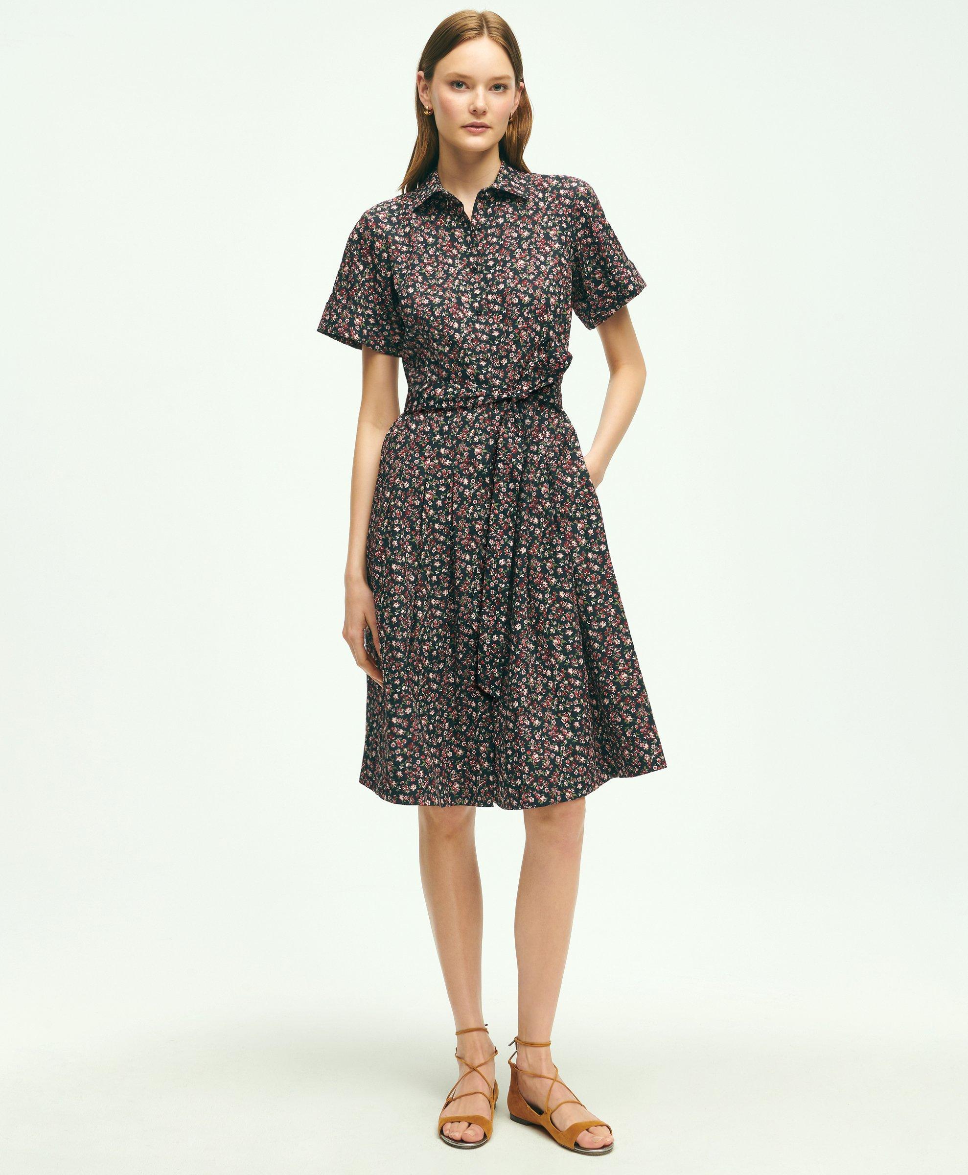 Cotton Floral Print Shirt Dress, image 1