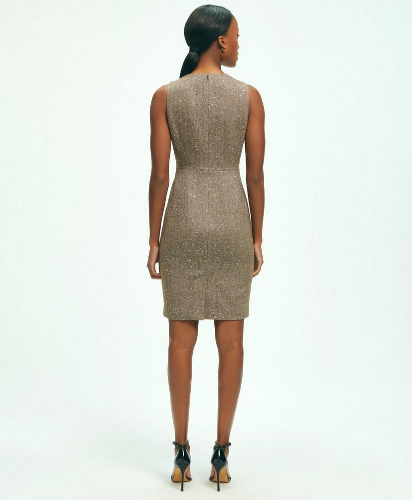 Wool-Blend Sequined Herringbone Shift Dress, image 3
